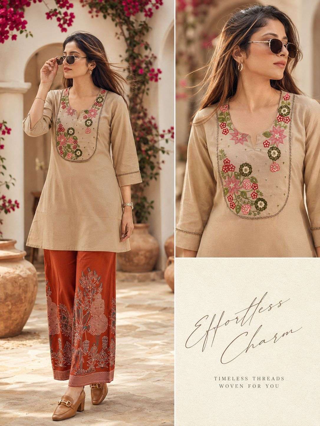  MF CO-ORD SET COLLECTION RAYON FANCY SHORT TOP WITH PALAZZO PAIR