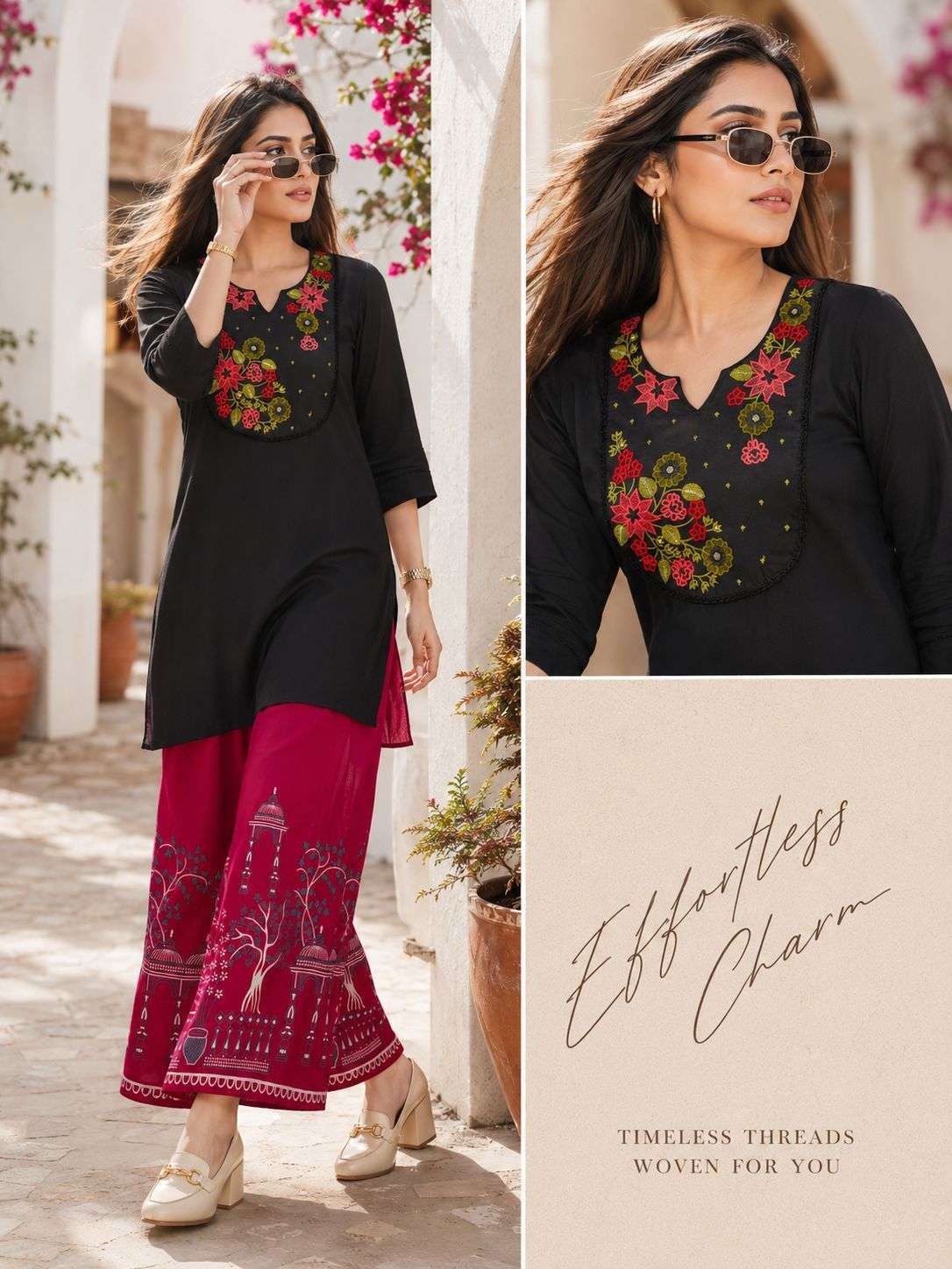  MF CO-ORD SET COLLECTION RAYON FANCY SHORT TOP WITH PALAZZO PAIR
