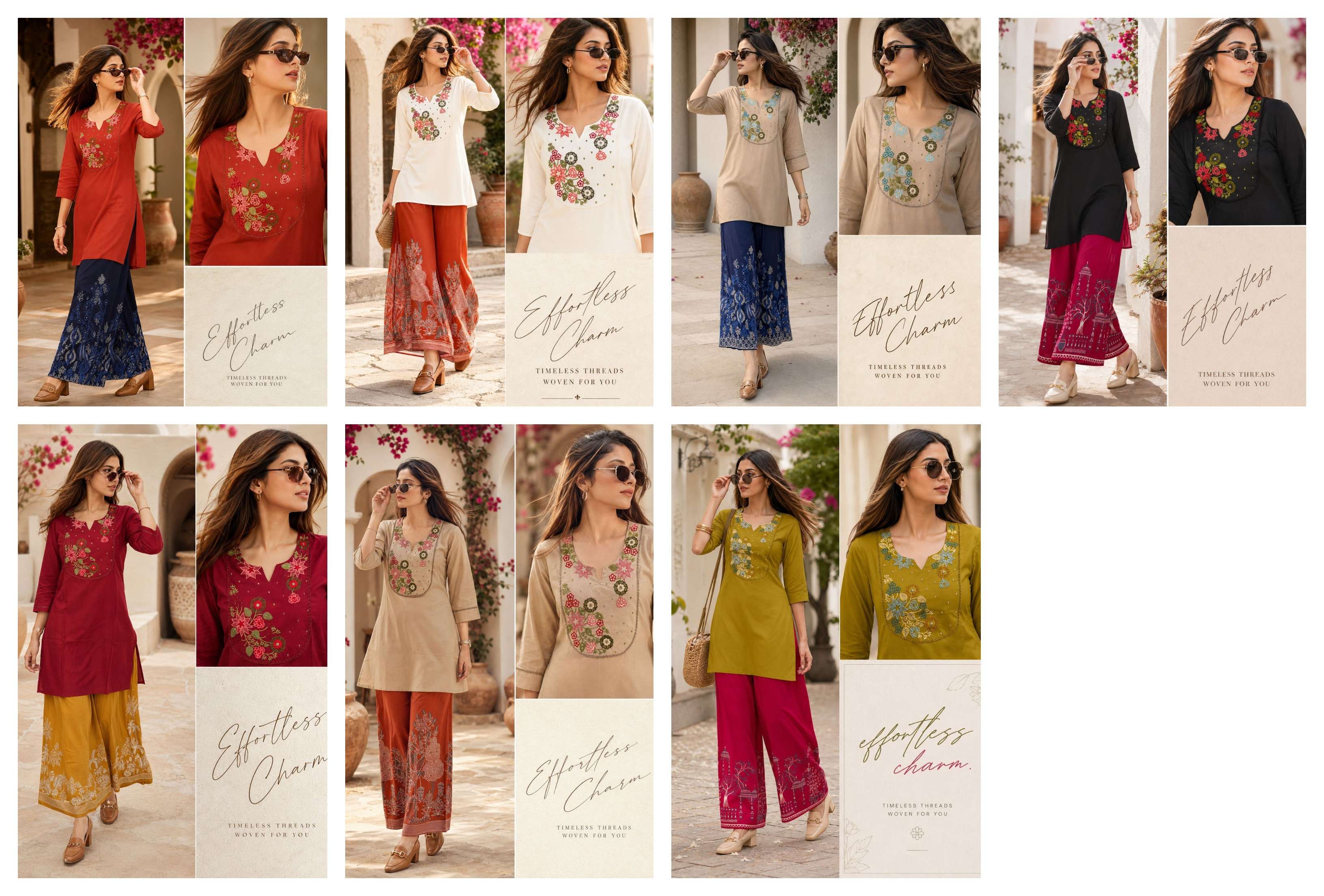  MF CO-ORD SET COLLECTION RAYON FANCY SHORT TOP WITH PALAZZO PAIR