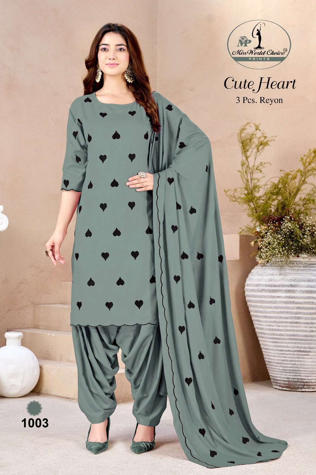 MISS WORLD CHOICE CUTE HEART VOL 1 RAYON FANCY PRINT UNSTITCH DRESS MATERIAL 