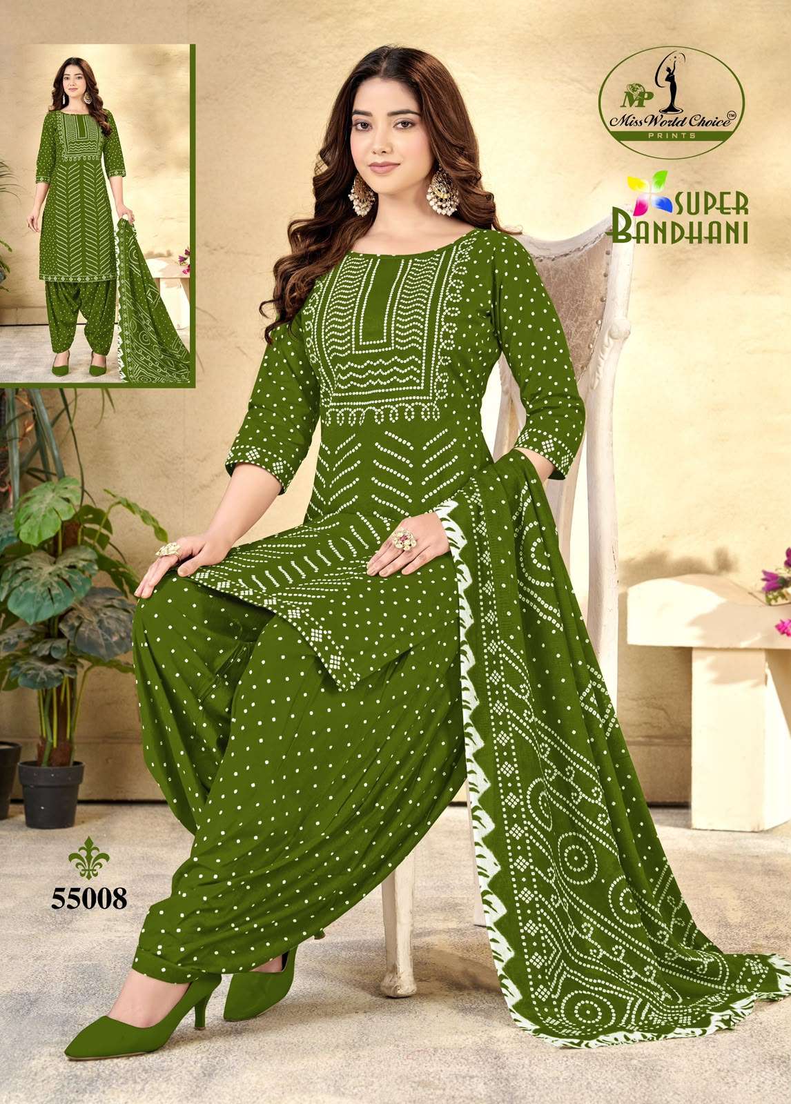 MISS WORLD CHOICE SUPER BANDHANI VOL 55 COTTON PRINTED PATIYALA DRESS MATERIAL