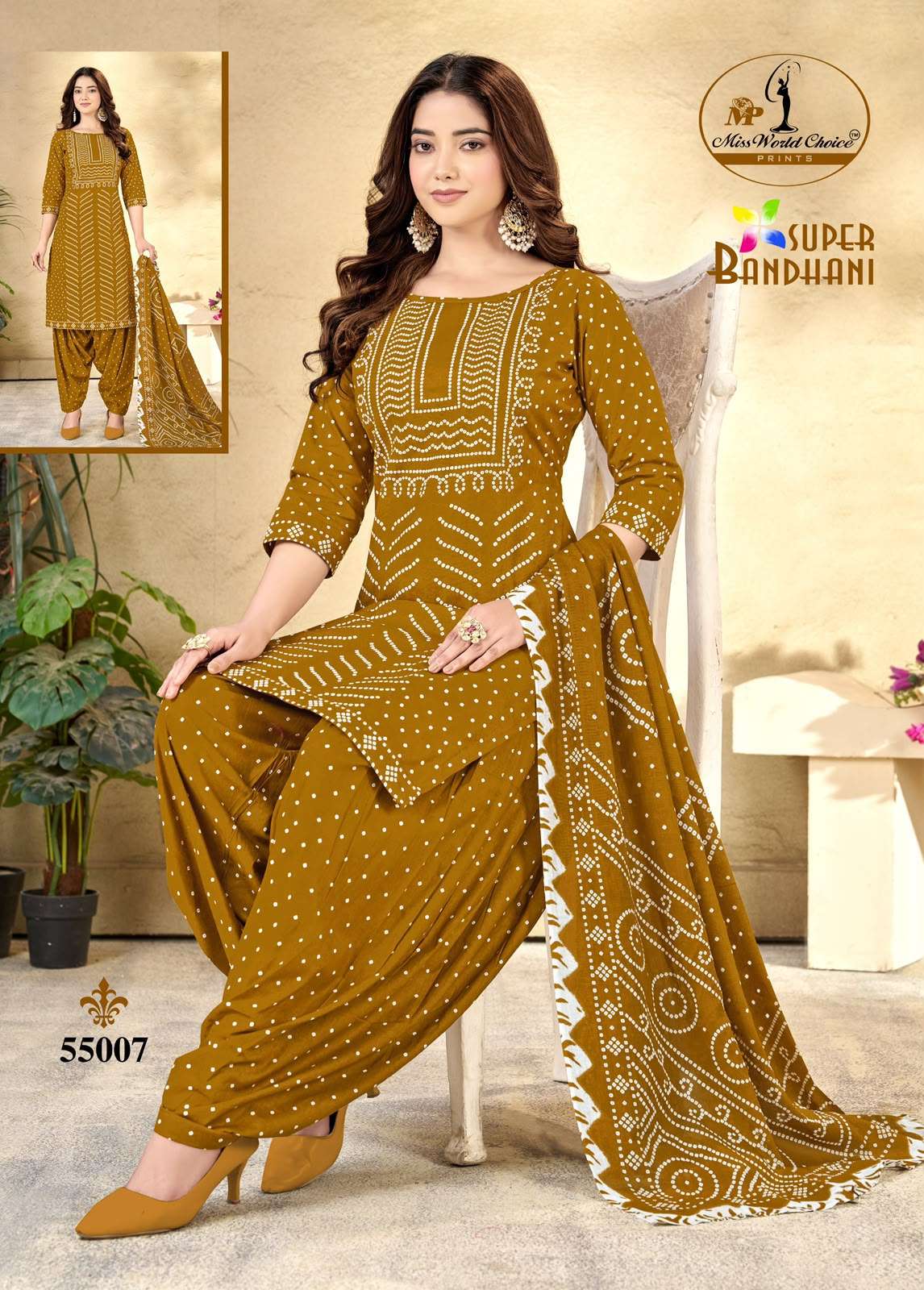 MISS WORLD CHOICE SUPER BANDHANI VOL 55 COTTON PRINTED PATIYALA DRESS MATERIAL