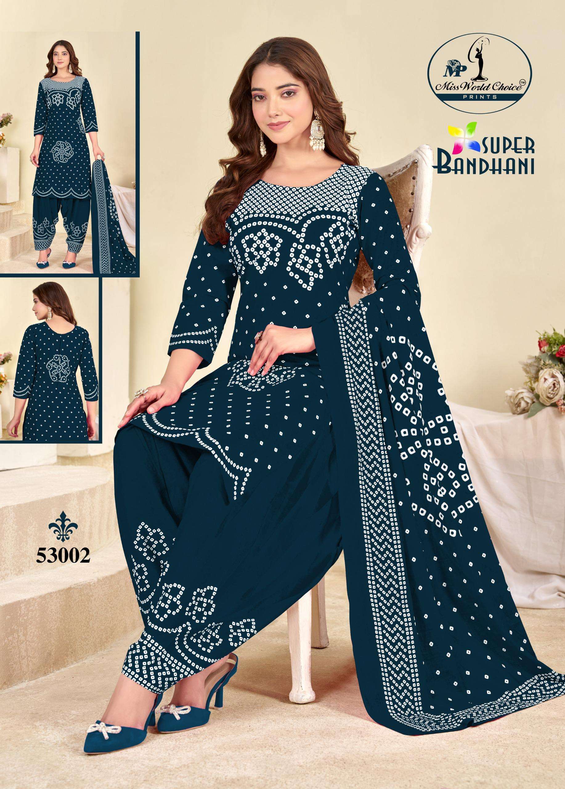 MISS WORLD CHOICE SUPER BANDHANI VOL53 COTTON PRINTED PATIYALA DRESS