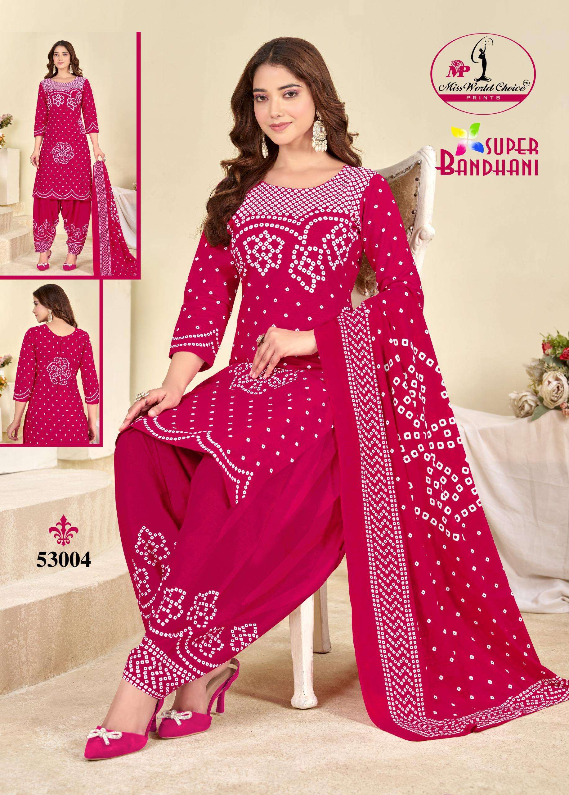 MISS WORLD CHOICE SUPER BANDHANI VOL53 COTTON PRINTED PATIYALA DRESS