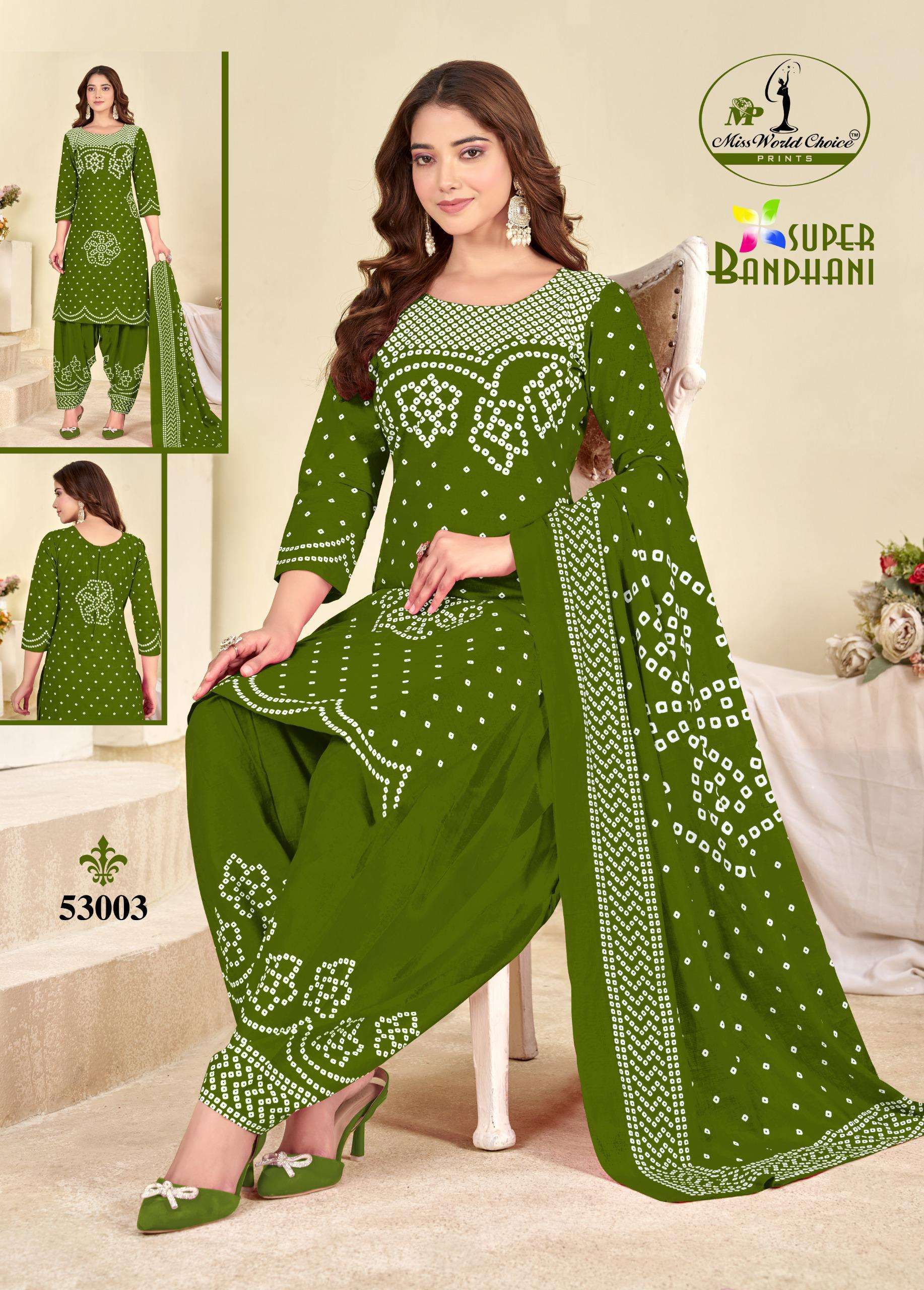 MISS WORLD CHOICE SUPER BANDHANI VOL53 COTTON PRINTED PATIYALA DRESS