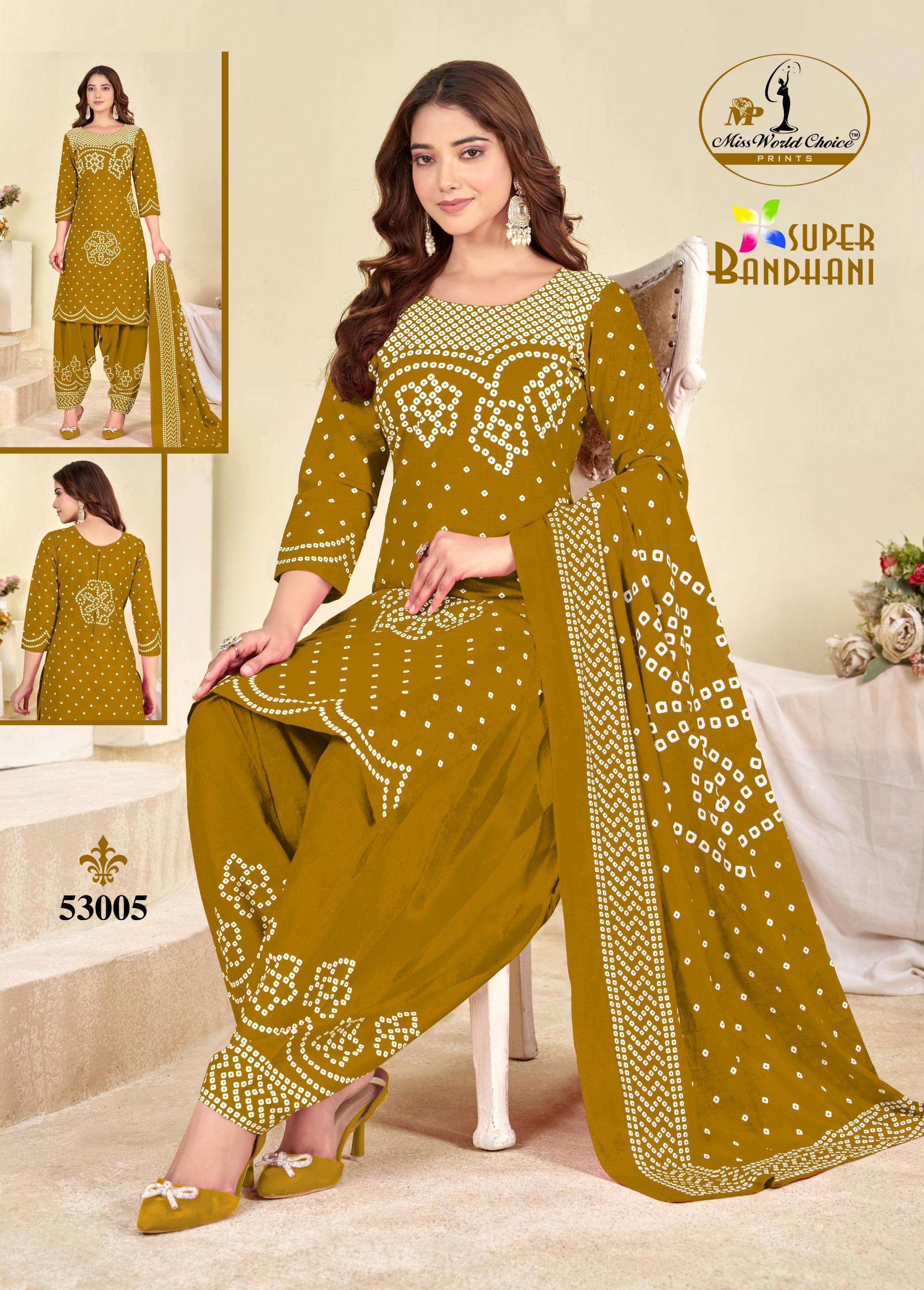 MISS WORLD CHOICE SUPER BANDHANI VOL53 COTTON PRINTED PATIYALA DRESS