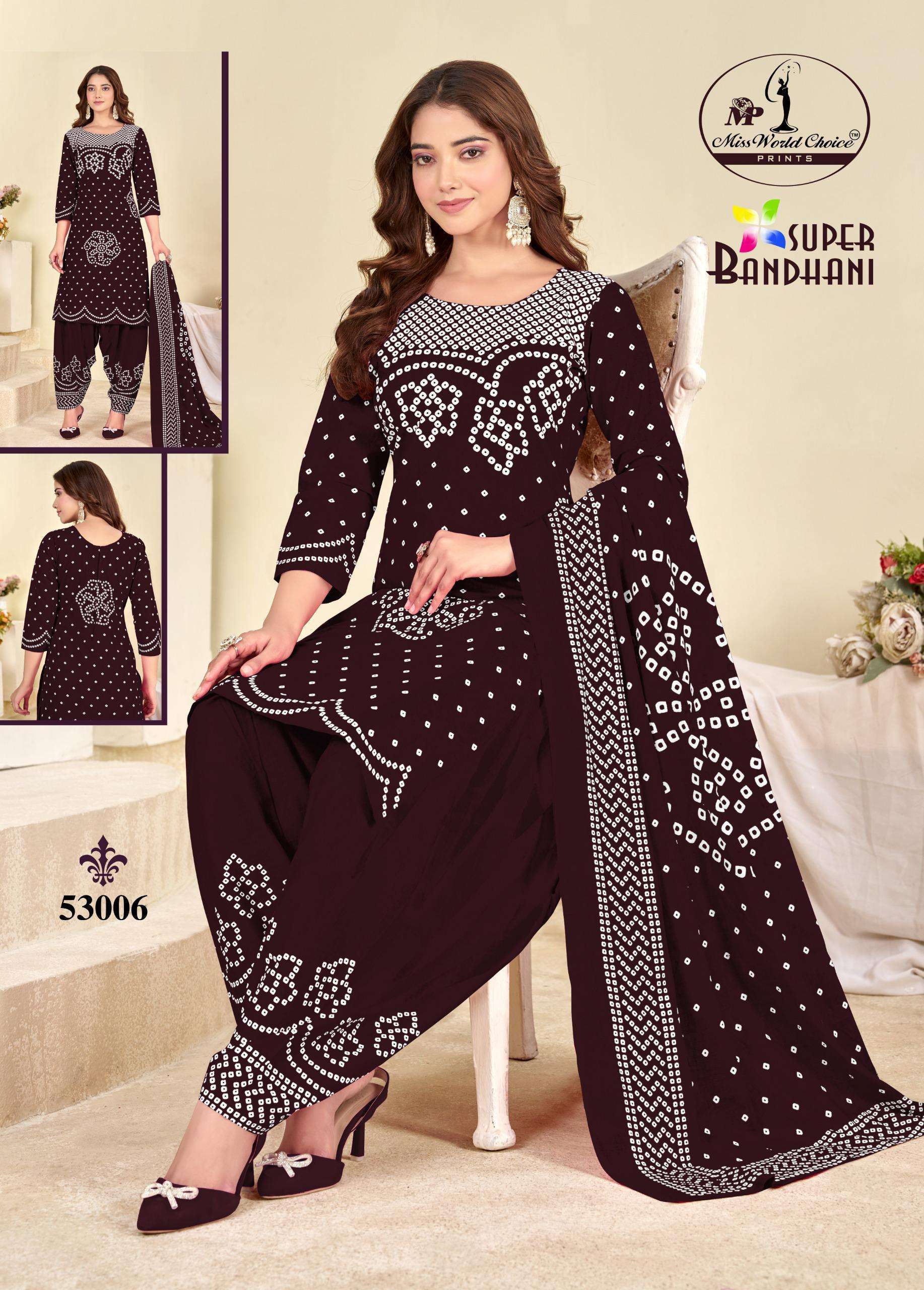 MISS WORLD CHOICE SUPER BANDHANI VOL53 COTTON PRINTED PATIYALA DRESS