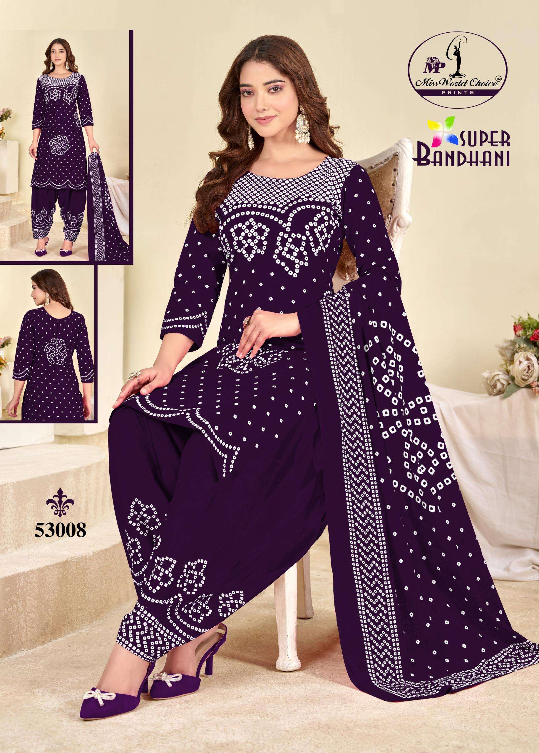 MISS WORLD CHOICE SUPER BANDHANI VOL53 COTTON PRINTED PATIYALA DRESS