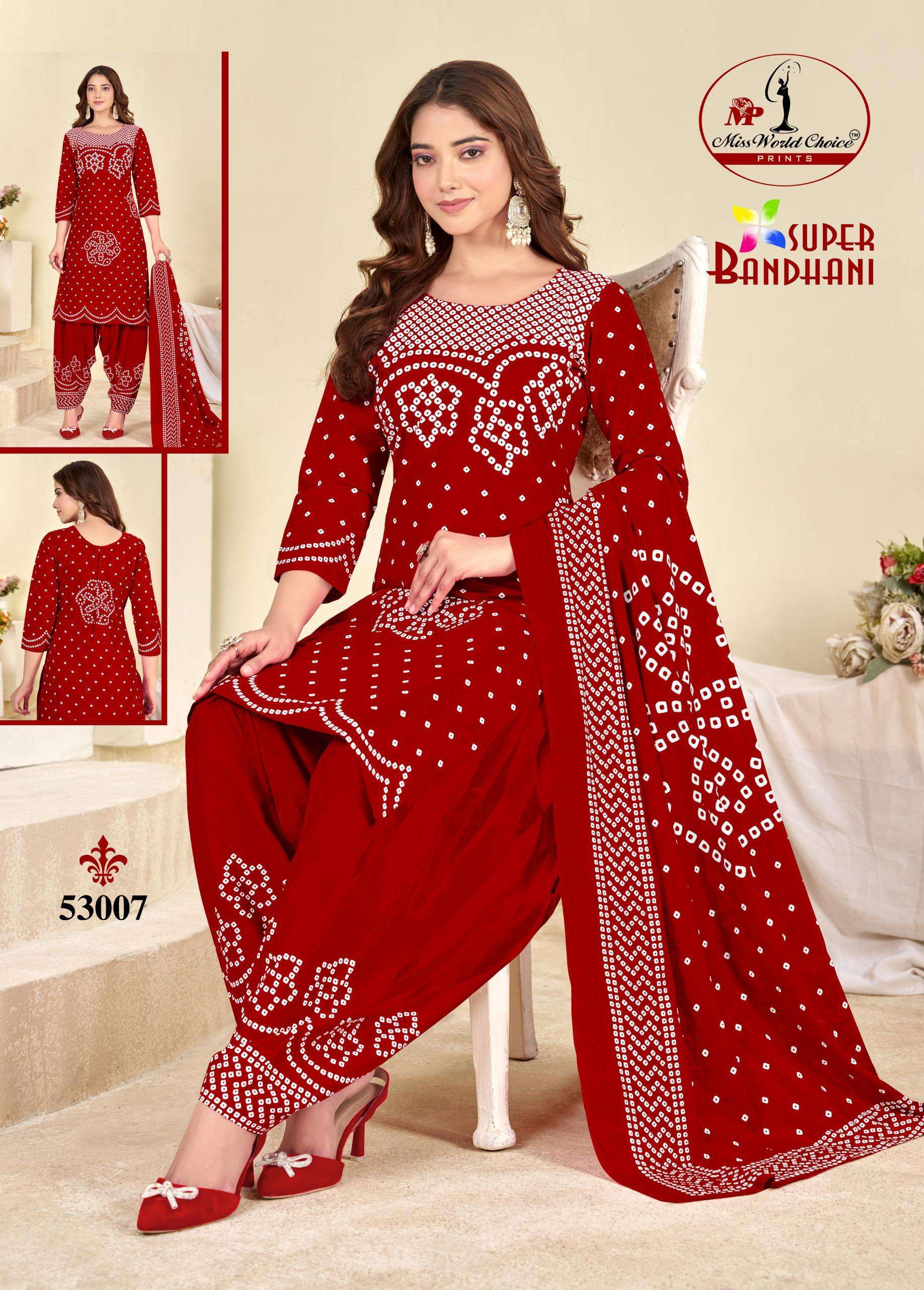 MISS WORLD CHOICE SUPER BANDHANI VOL53 COTTON PRINTED PATIYALA DRESS