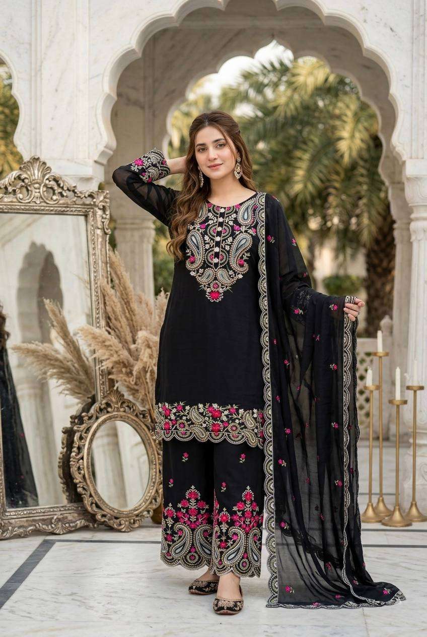 MT 1078 SILK SEQUENCES DESIGNER WORK  3 PIS SUIT SET