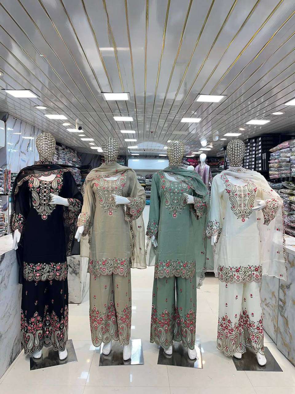 MT 1078 SILK SEQUENCES DESIGNER WORK  3 PIS SUIT SET