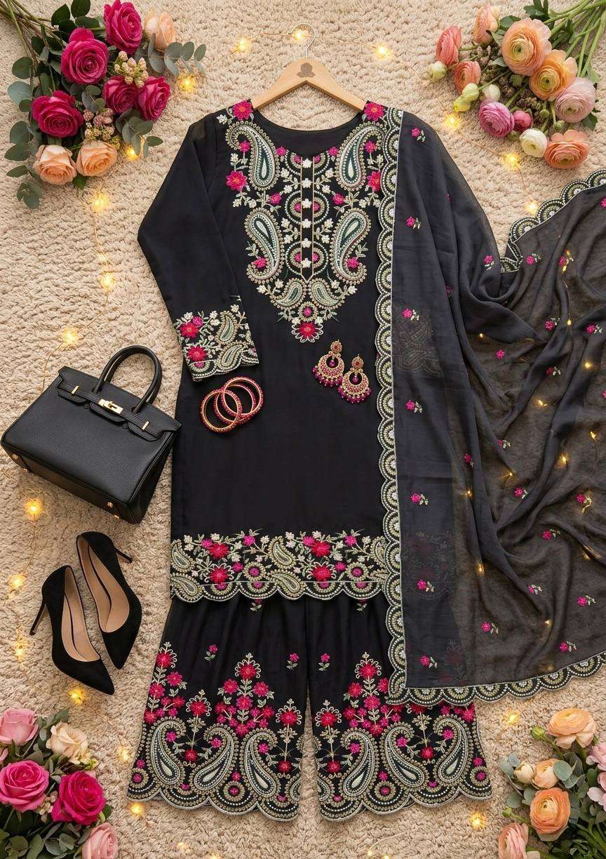 MT 1078 SILK SEQUENCES DESIGNER WORK  3 PIS SUIT SET