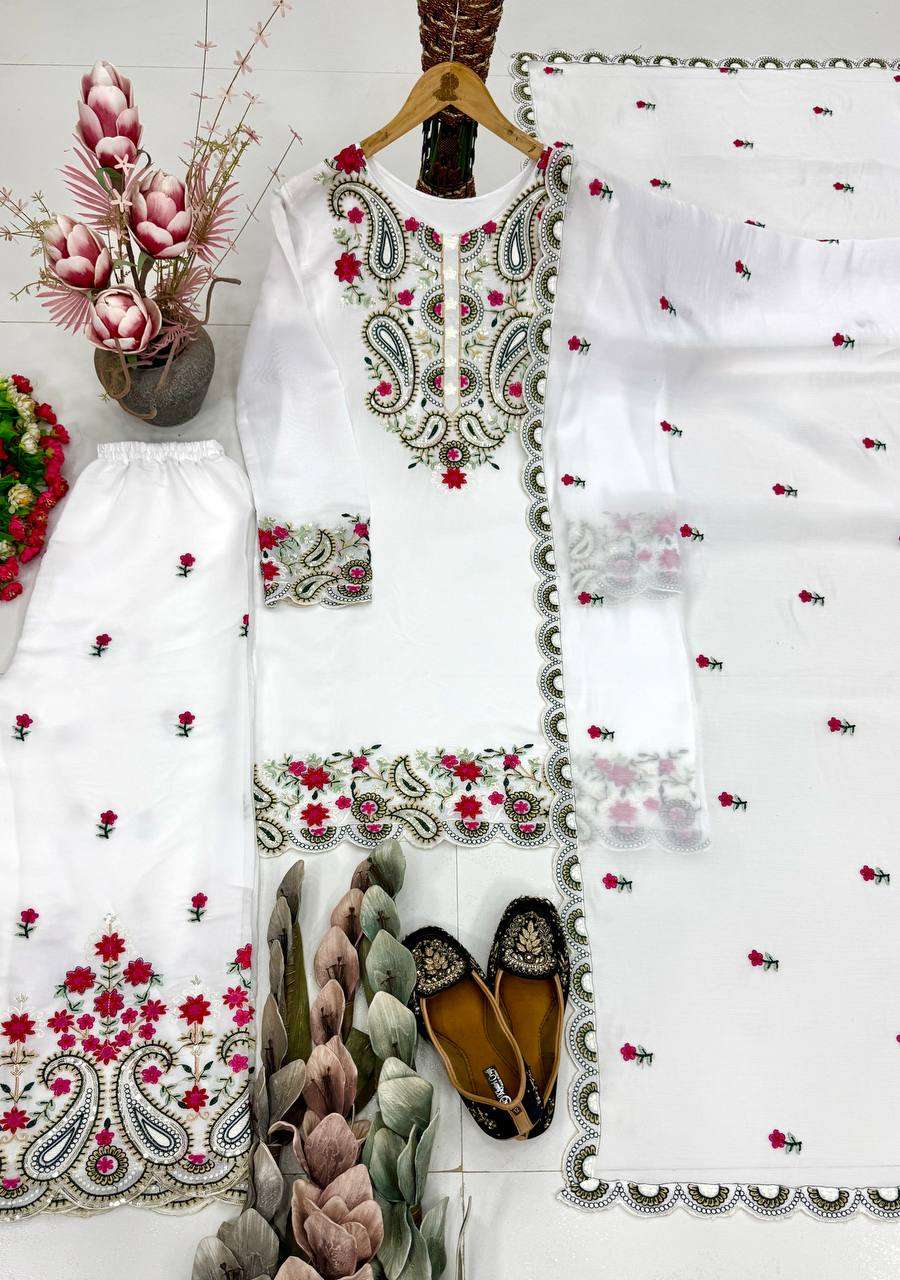 MT 1078 SILK SEQUENCES DESIGNER WORK  3 PIS SUIT SET