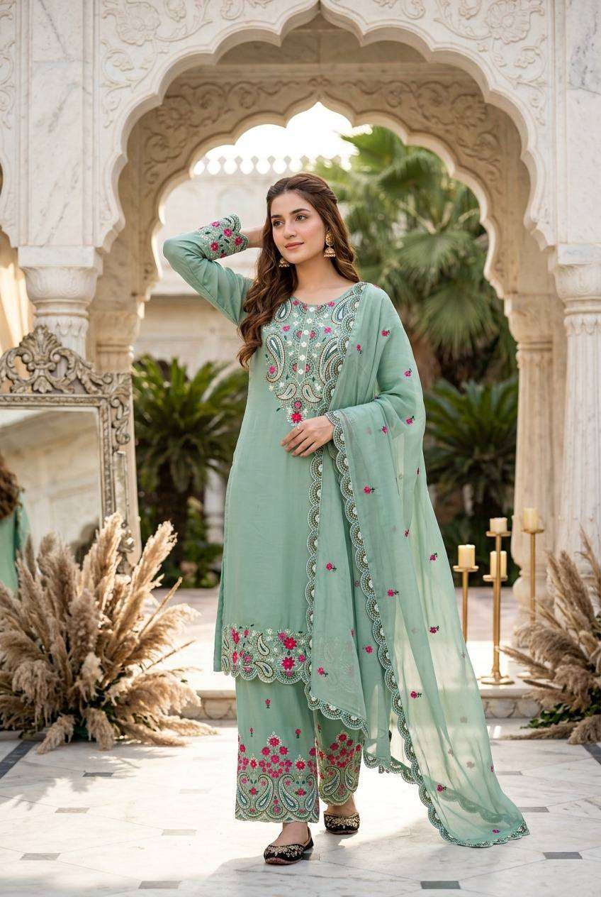 MT 1078 SILK SEQUENCES DESIGNER WORK  3 PIS SUIT SET