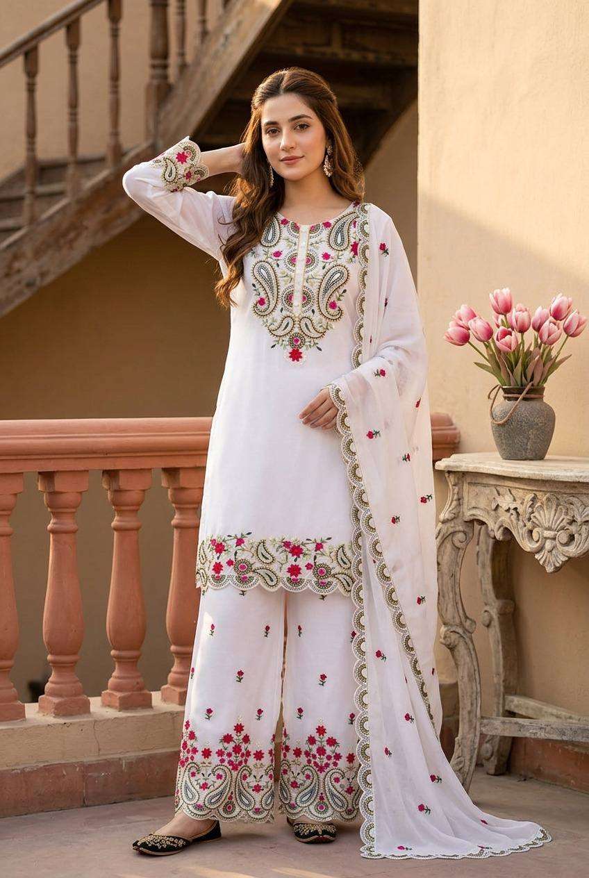MT 1078 SILK SEQUENCES DESIGNER WORK  3 PIS SUIT SET