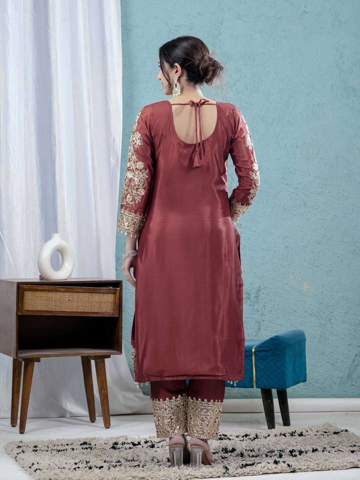 ND 5034 CHINON SILK SEQUENCE EMBROIDERY DESIGNER WORK LADIES SUIT