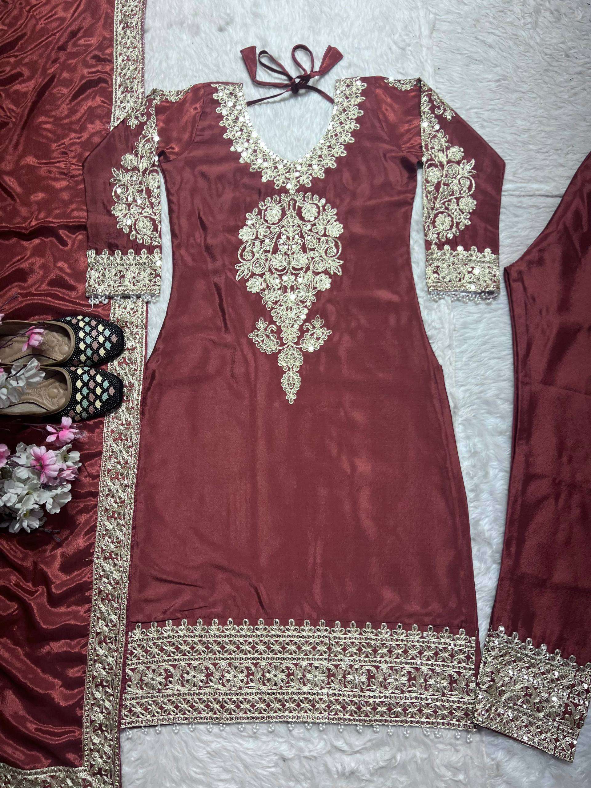 ND 5034 CHINON SILK SEQUENCE EMBROIDERY DESIGNER WORK LADIES SUIT