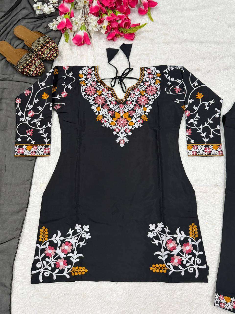 ND 5058 SILK PARTY WEAR LOOK TOP WITH FARSHI SALWAAR AND DUPATTA SET 