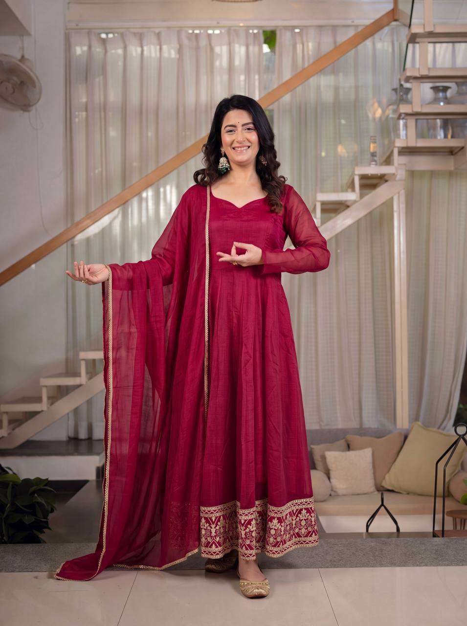 ND 5069 SILK SEQUENCE EMBROIDERY DESIGNER WORK PARTY WEAR ANARKALI GOWN STYLE SUIT