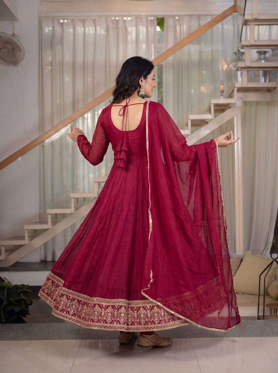 ND 5069 SILK SEQUENCE EMBROIDERY DESIGNER WORK PARTY WEAR ANARKALI GOWN STYLE SUIT