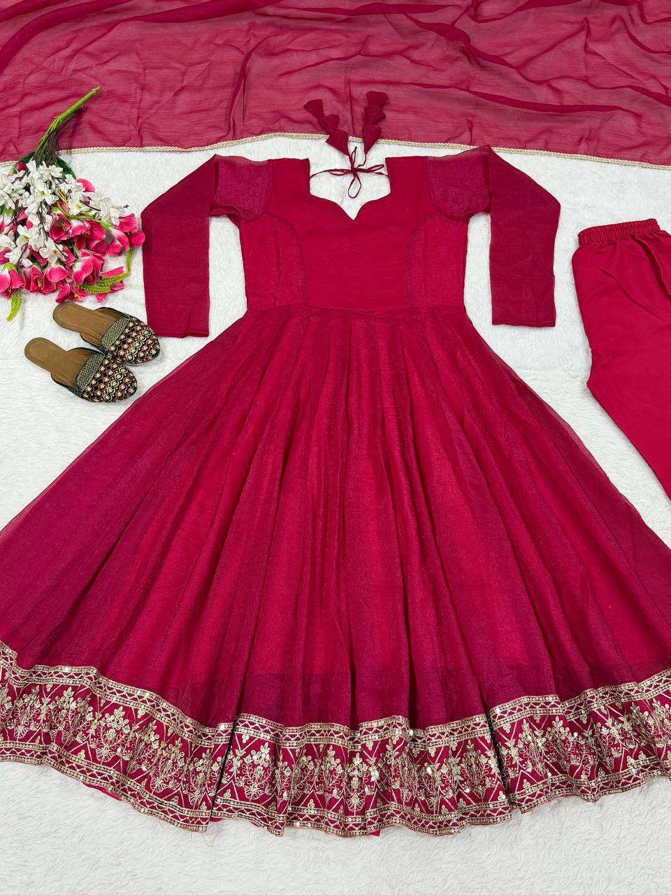 ND 5069 SILK SEQUENCE EMBROIDERY DESIGNER WORK PARTY WEAR ANARKALI GOWN STYLE SUIT