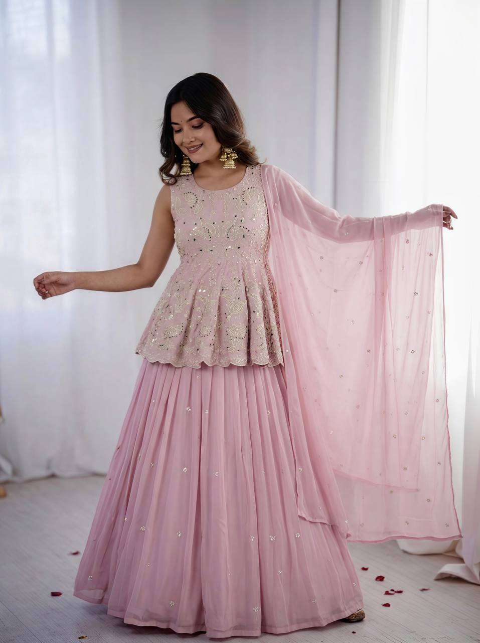 NSR 899 GEORGETTE SILK HEAVY WEDDING WEAR TOP WITH LEHENGA AND DUPATTA 