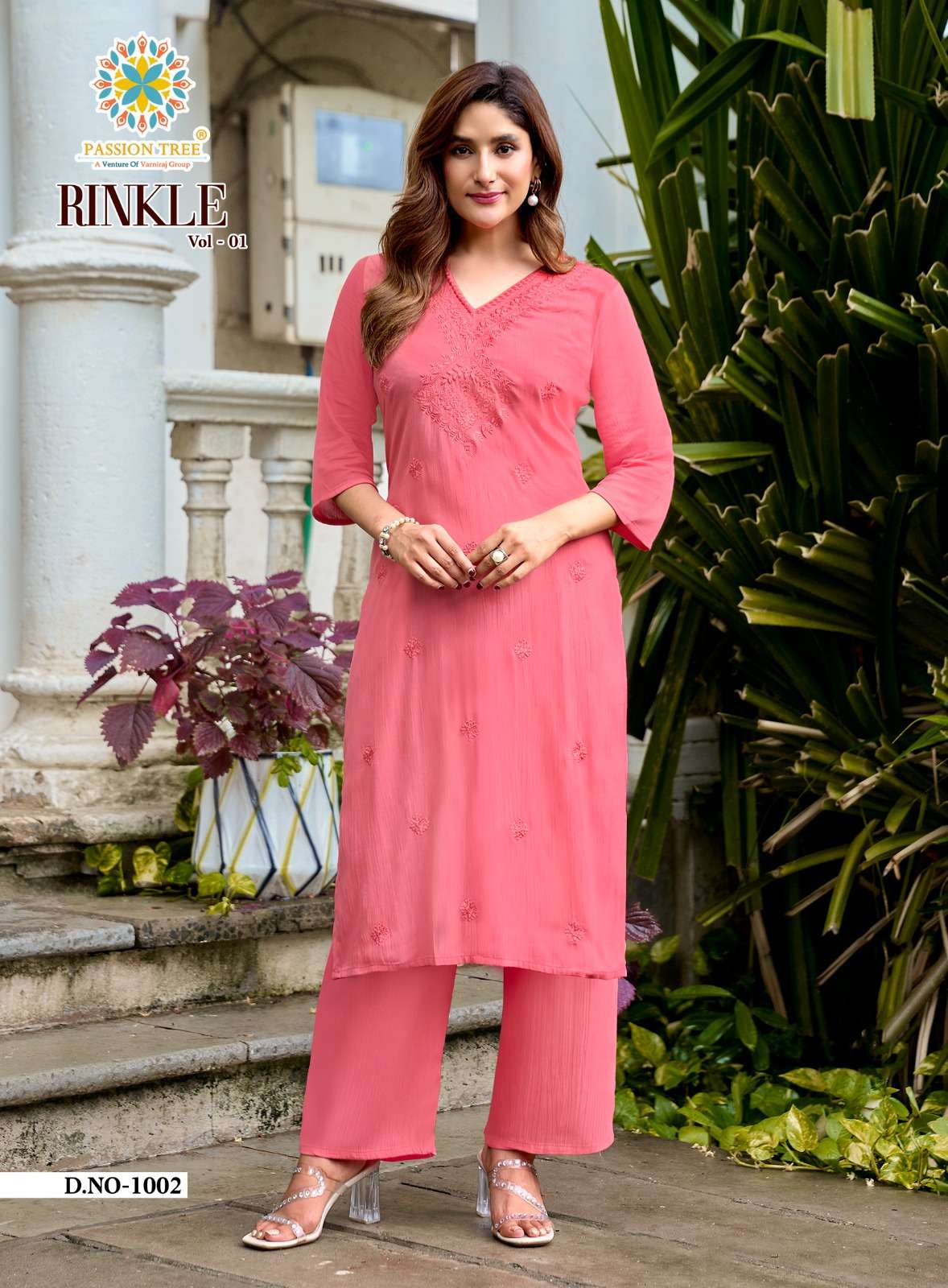 PASSION TREE RINKLE VOL 1 RAYON FANCY WORKS LADIES KURTI WITH PLAZZO PAIR 