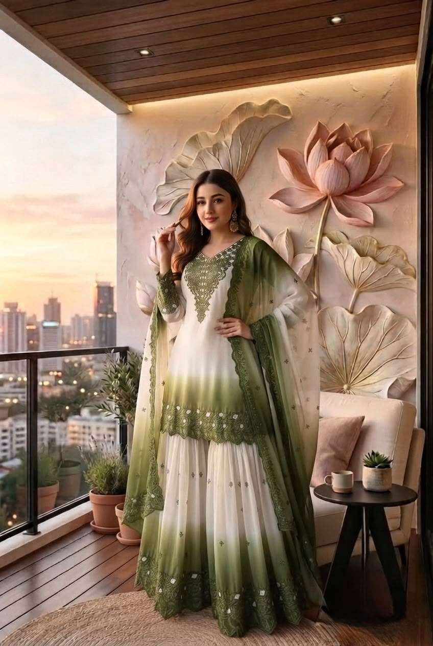 PD 1156 DUAL TONE GEORGETTE FABRIC BEAUTIFUL DESIGNER TOP PLAZZO AND DUPATTA SET 
