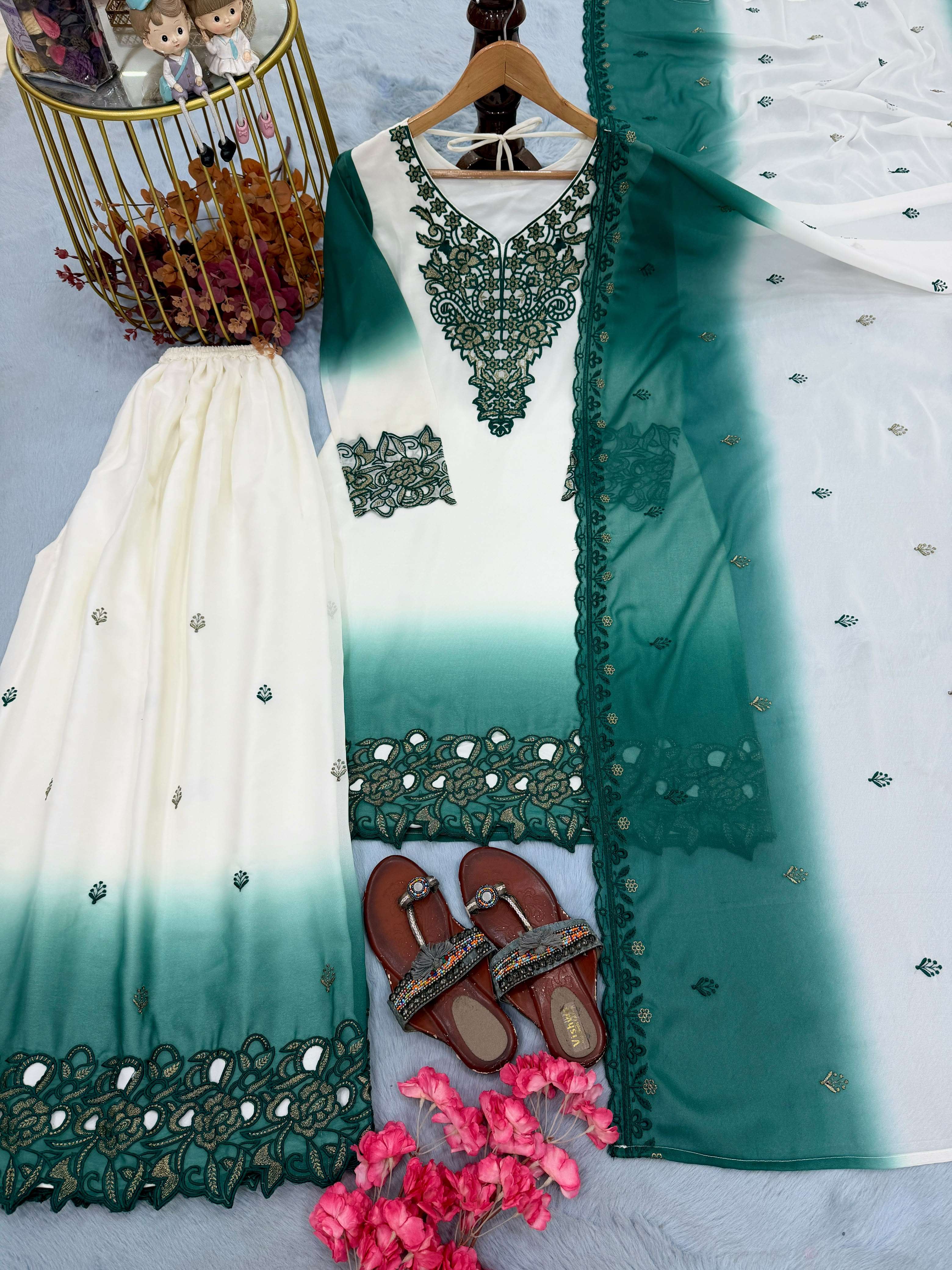PD 1156 DUAL TONE GEORGETTE FABRIC BEAUTIFUL DESIGNER TOP PLAZZO AND DUPATTA SET 