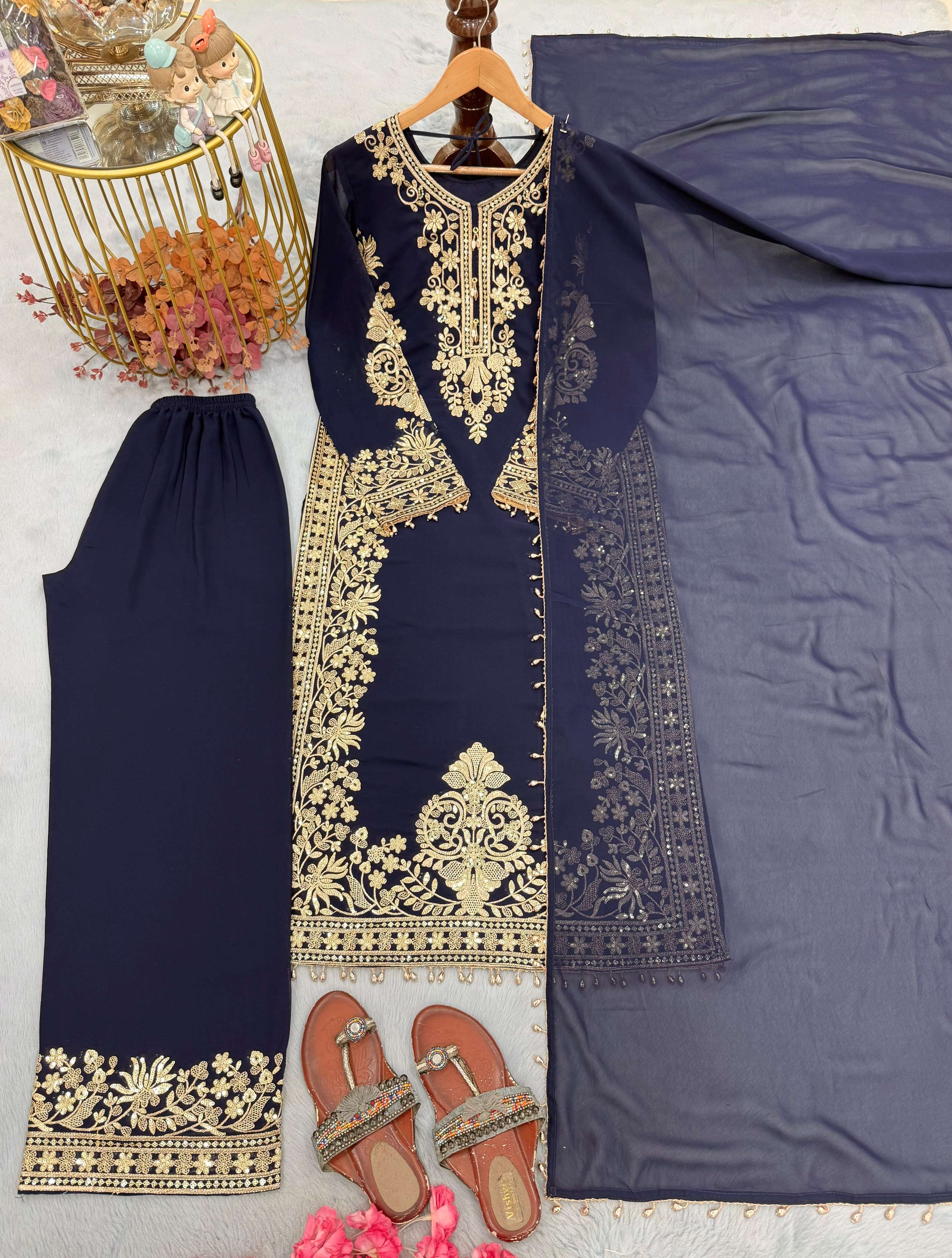 PD 1162 GEORGETTE EMBROIDERY DESIGNER WORK READY MADE PARTY WEAR SUIT