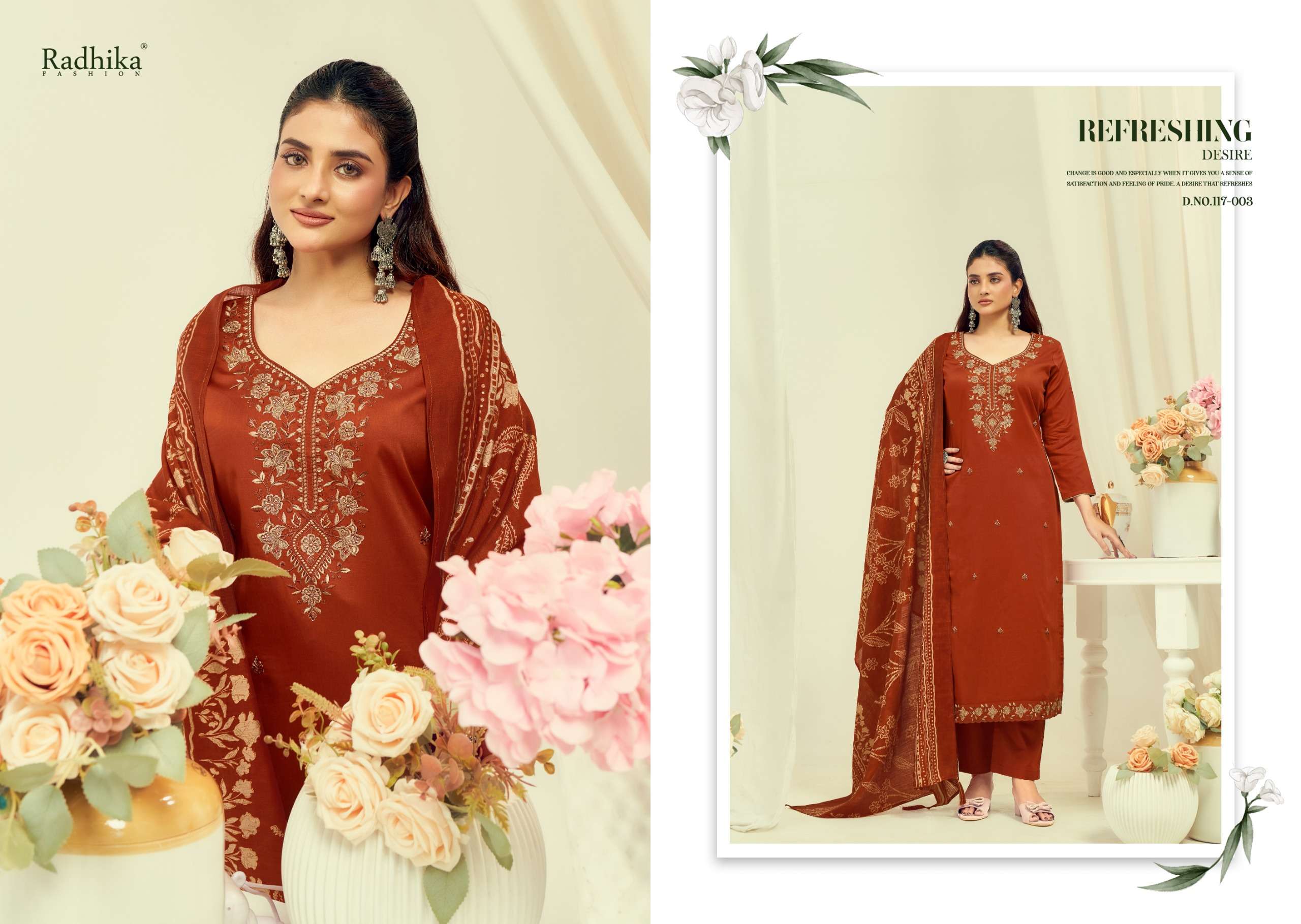 RADHIKA FASHION AZARA SHAFINAZ VOL 2 JAM COTTON PRINT WITH FANCY WORK SUIT