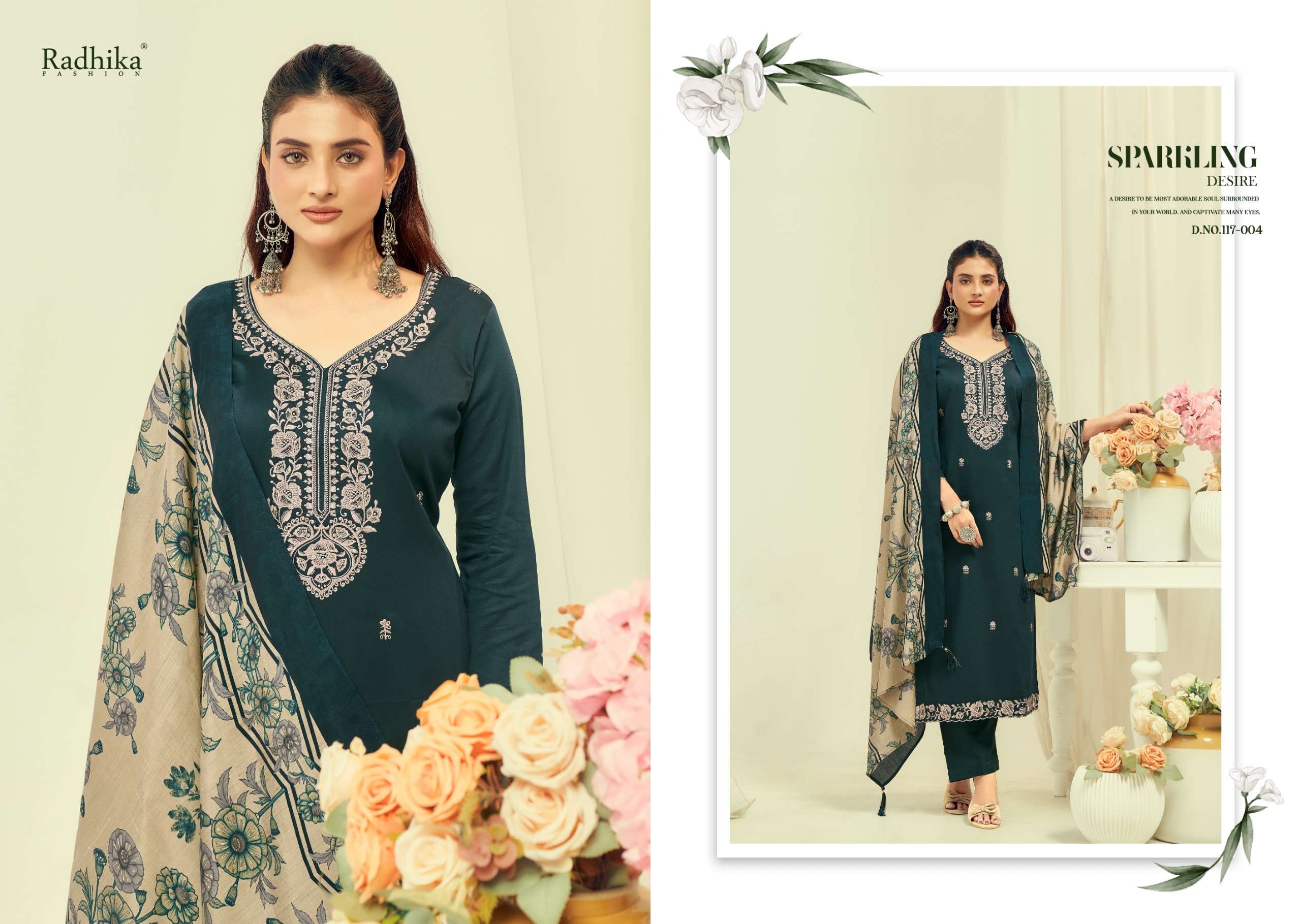 RADHIKA FASHION AZARA SHAFINAZ VOL 2 JAM COTTON PRINT WITH FANCY WORK SUIT