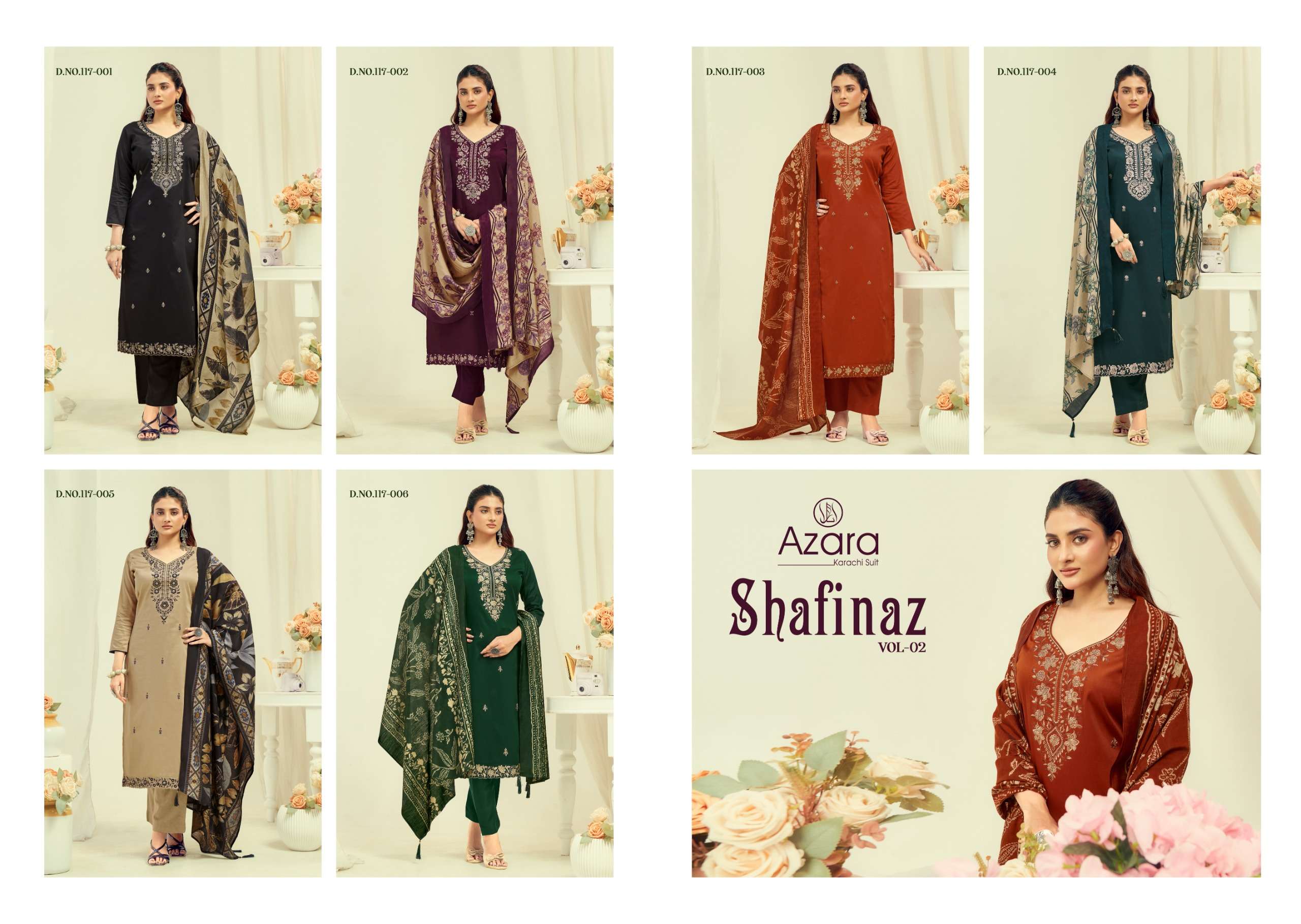 RADHIKA FASHION AZARA SHAFINAZ VOL 2 JAM COTTON PRINT WITH FANCY WORK SUIT