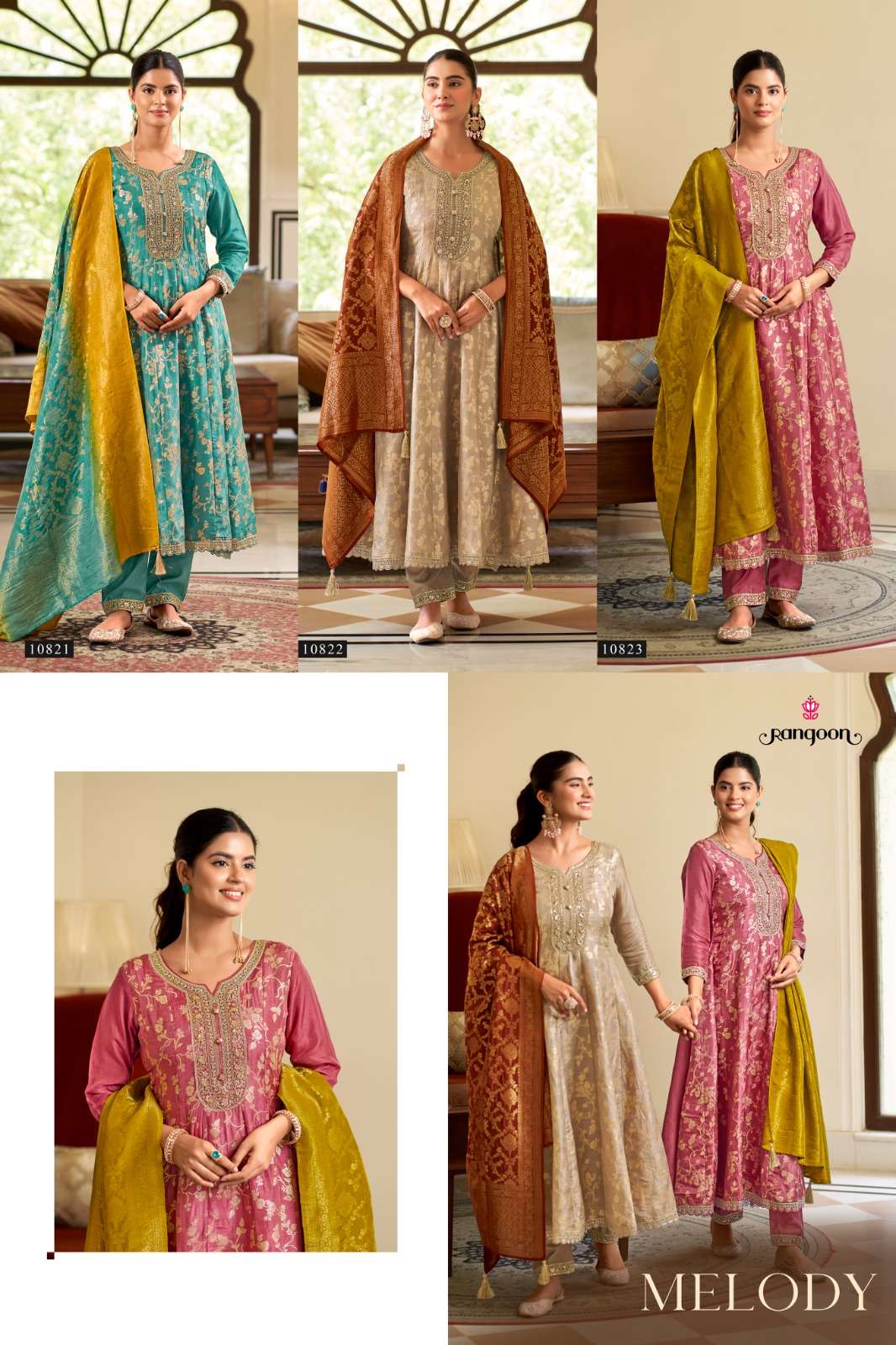 RANGOON MELODY JACQUARD DESIGNER WORK READY MADE ANARKALI STYLE SUIT