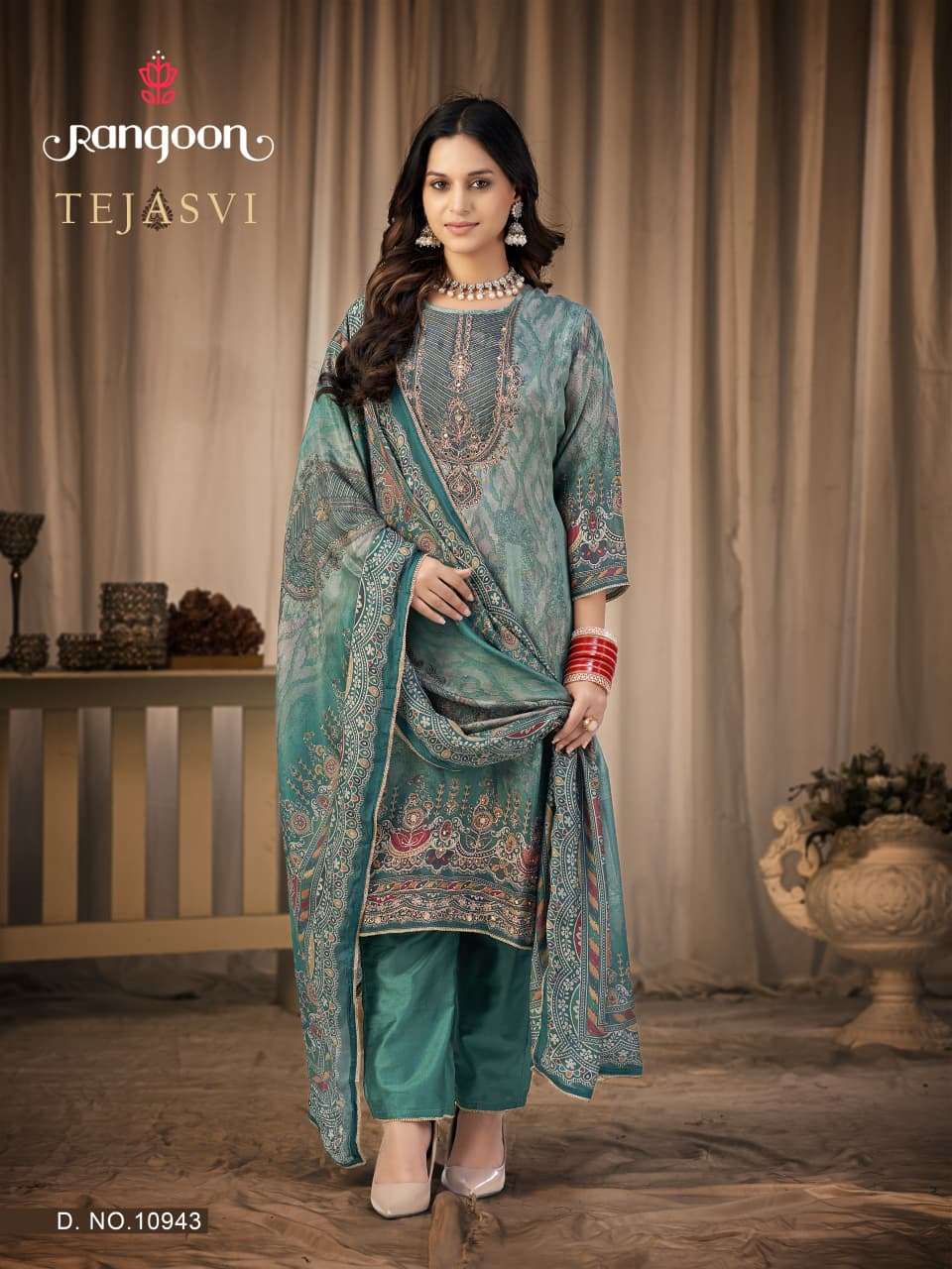 RANGOON TEJASVI MUSLIN DIGITAL PRINT WITH DESIGNER WORK READY MADE SUIT
