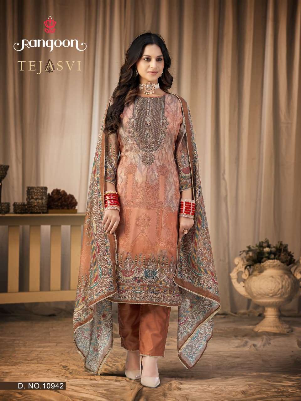 RANGOON TEJASVI MUSLIN DIGITAL PRINT WITH DESIGNER WORK READY MADE SUIT