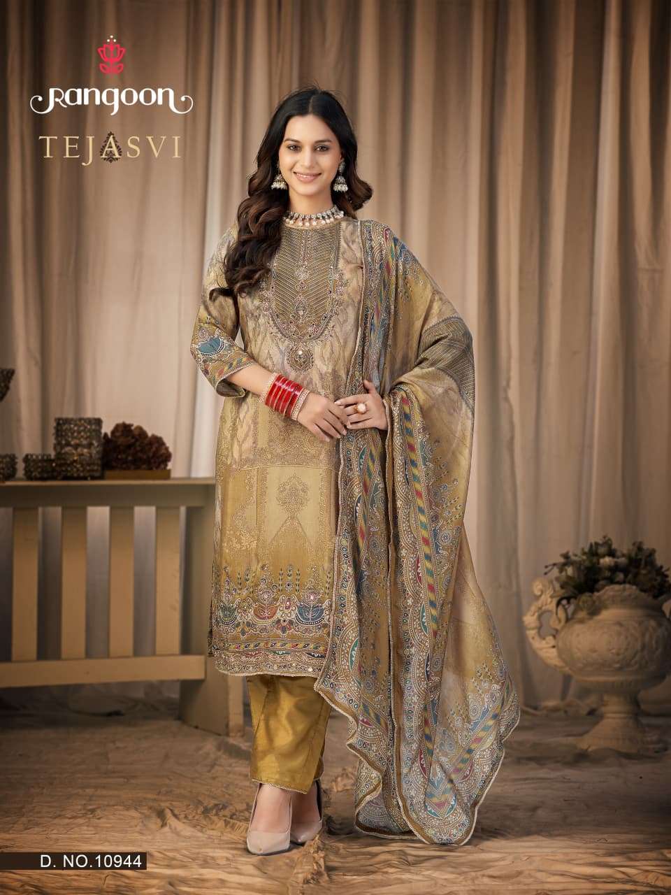 RANGOON TEJASVI MUSLIN DIGITAL PRINT WITH DESIGNER WORK READY MADE SUIT