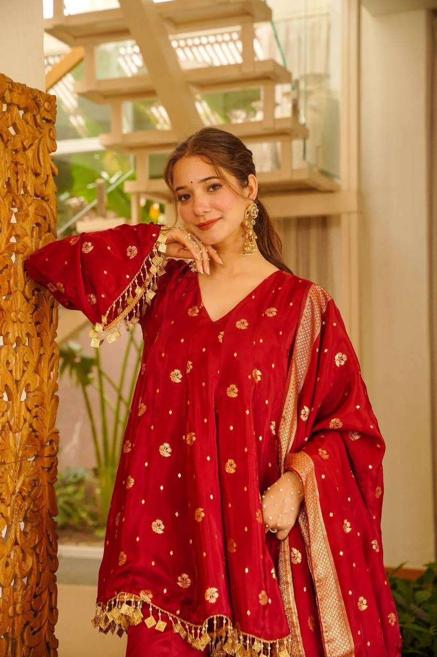 RTC 6051 SATIN SILK BEAUTIFUL DESIGNER LOOK TOP PLAZZO AND DUPATTA SET 