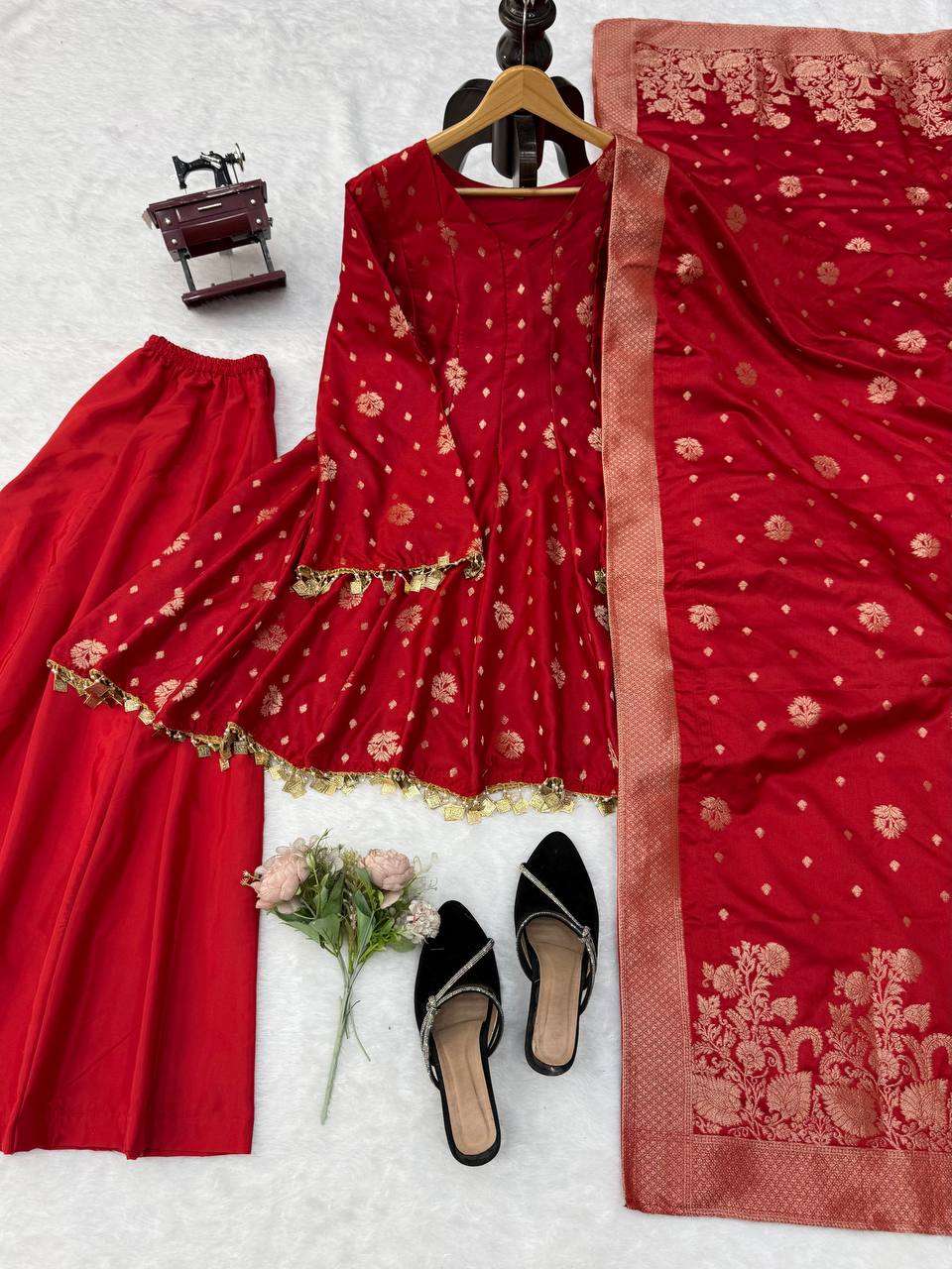 RTC 6051 SATIN SILK BEAUTIFUL DESIGNER LOOK TOP PLAZZO AND DUPATTA SET 