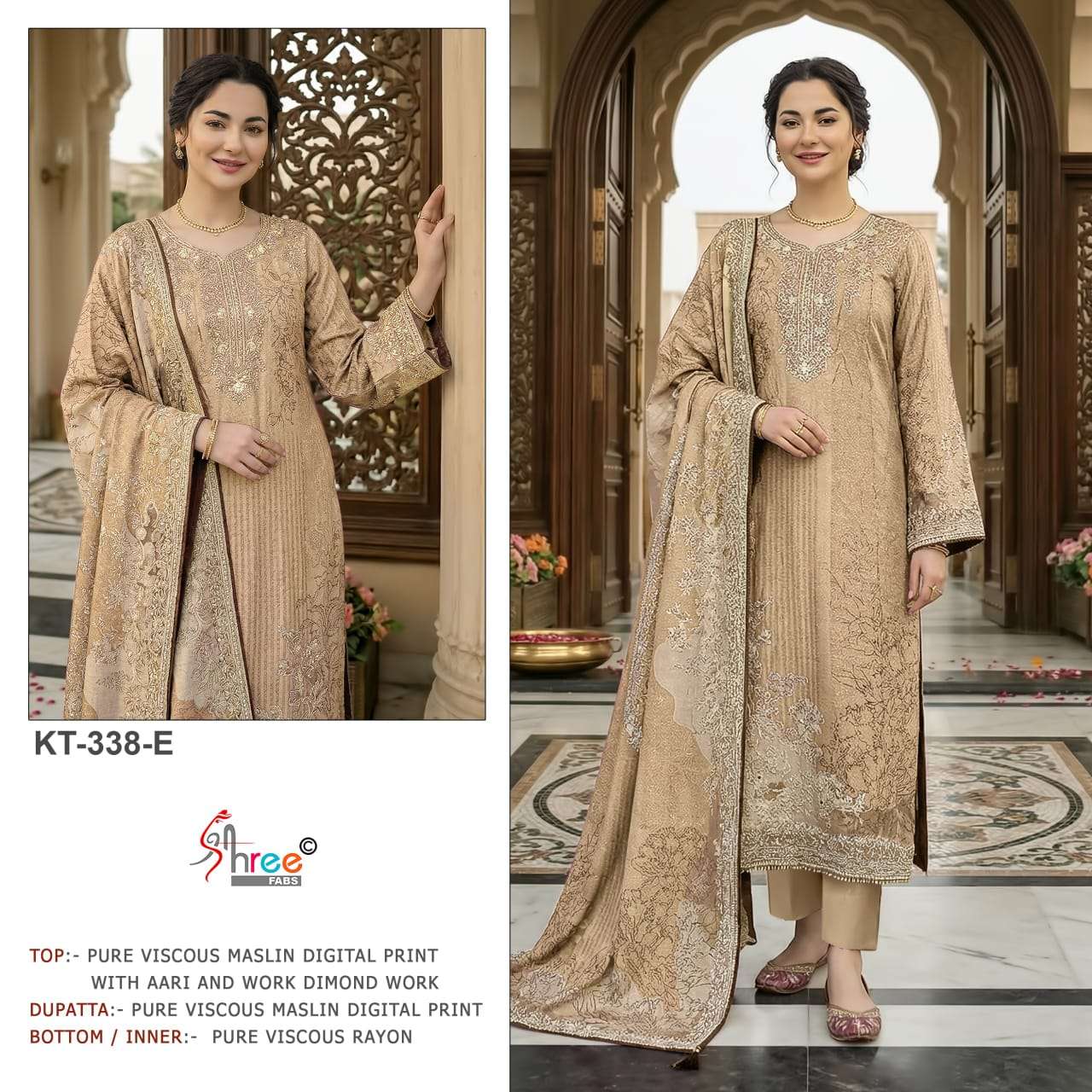 SHREE FABS KT 338 VISCOSE DIGITAL PRINT WITH DESIGNER WORK SUIT