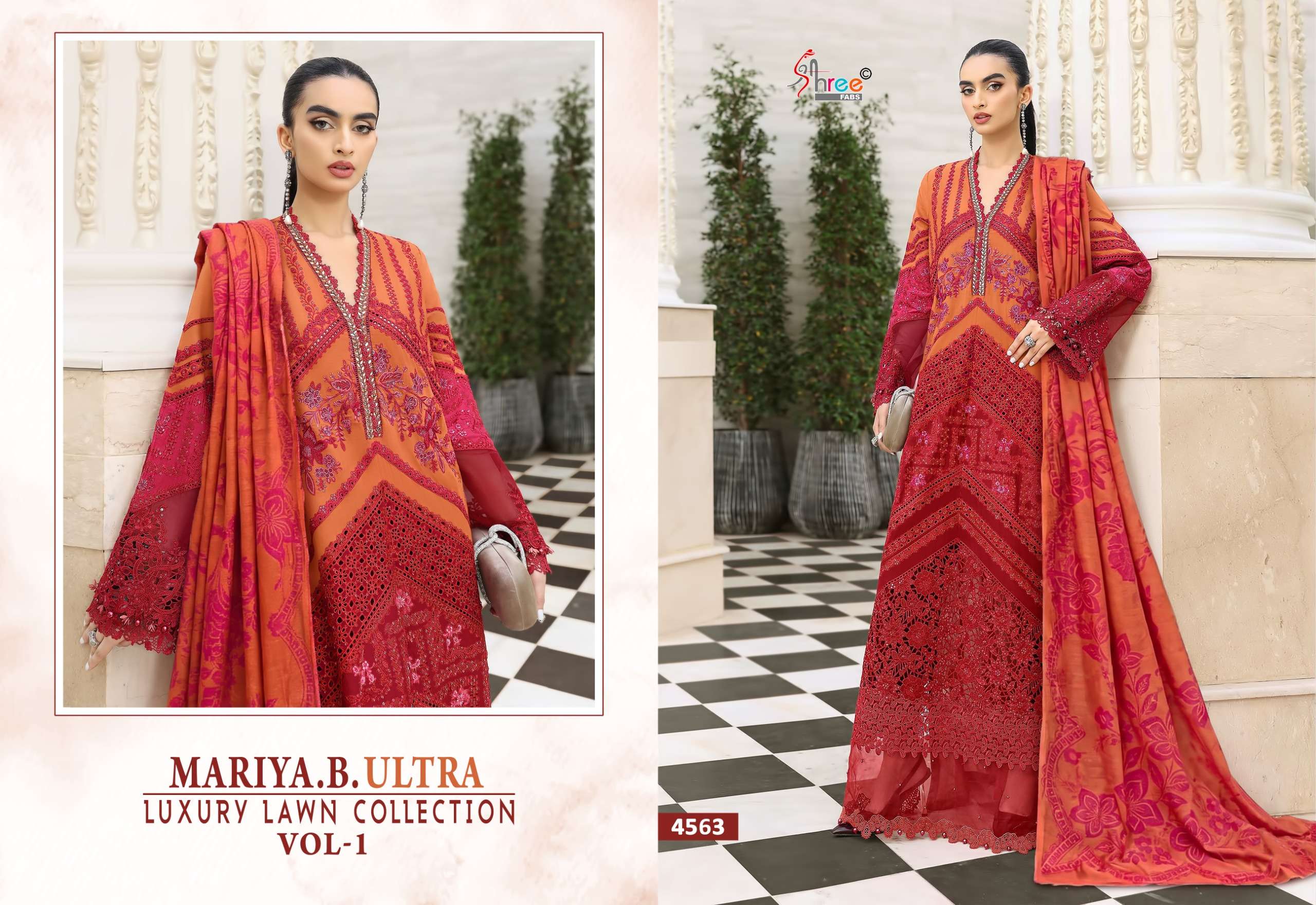SHREE FABS MARIA B ULTRA LUXURY LAWN COLLECTION VOL 1 COTTON HEAVY EMBROIDERY DESIGNER WORK SUIT