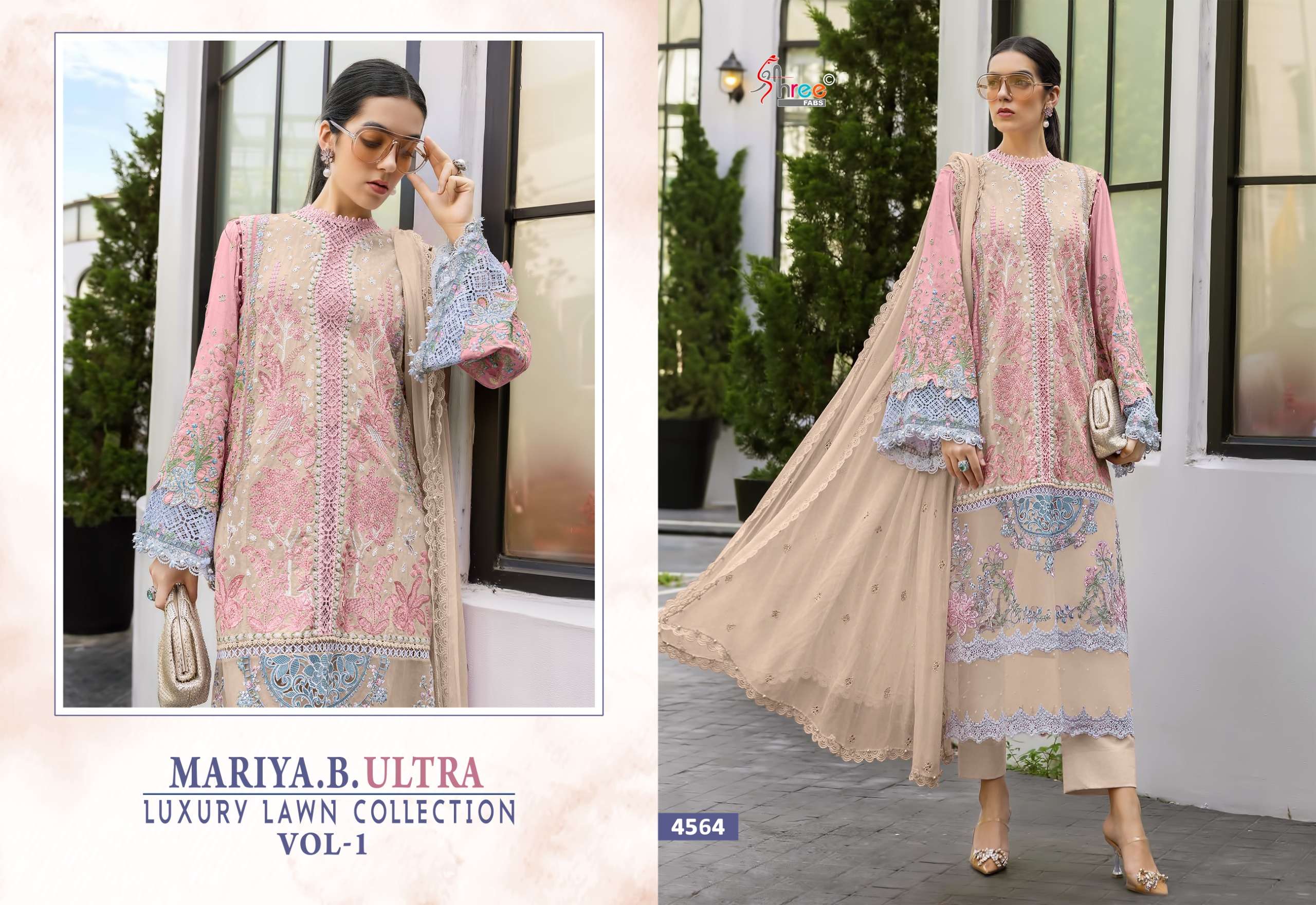 SHREE FABS MARIA B ULTRA LUXURY LAWN COLLECTION VOL 1 COTTON HEAVY EMBROIDERY DESIGNER WORK SUIT