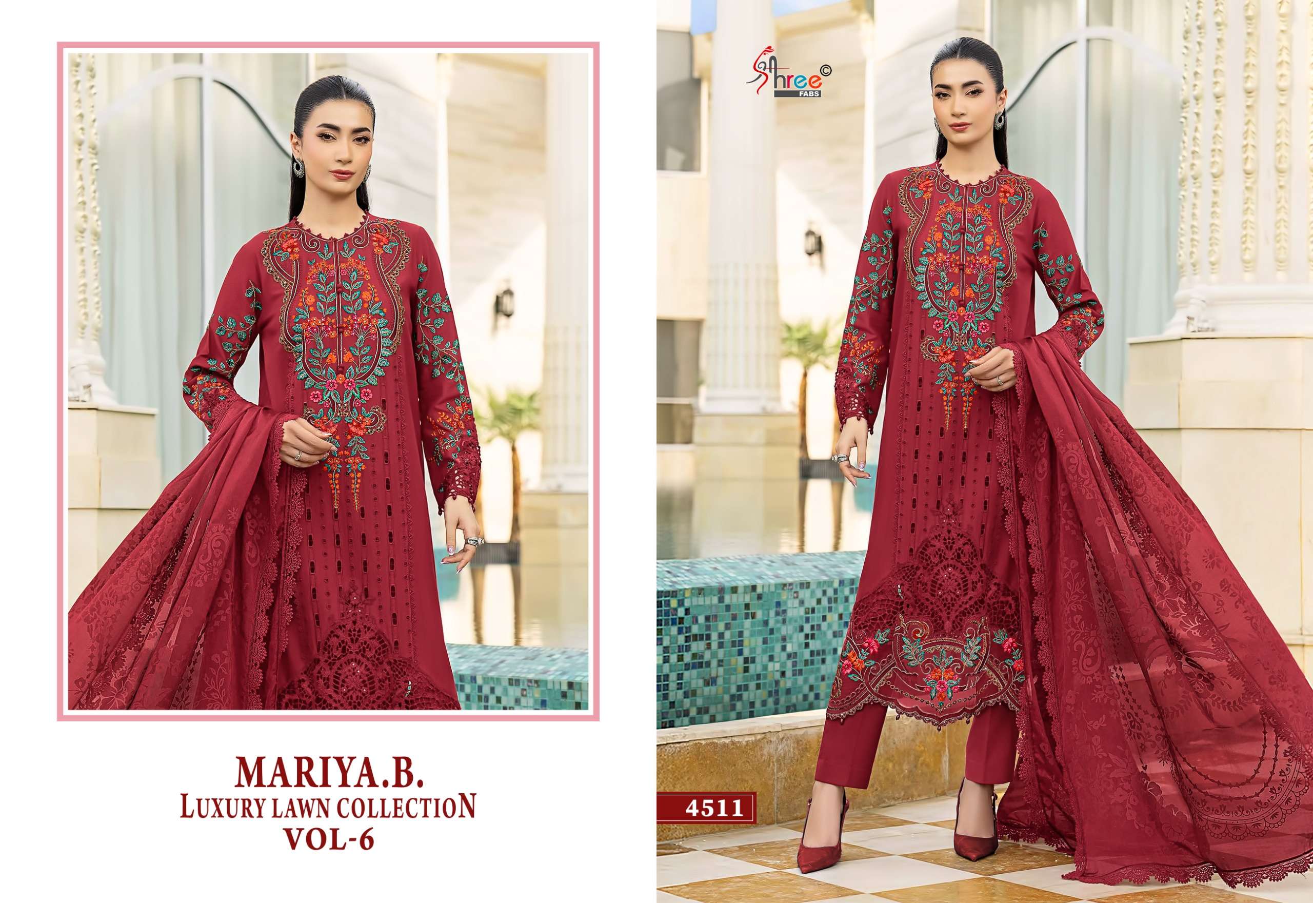 SHREE FABS MARIYA B LUXURY LAWN COLLECTION VOL 6 COTTON HEAVY DESIGNER WORK PAKISTANI SUIT