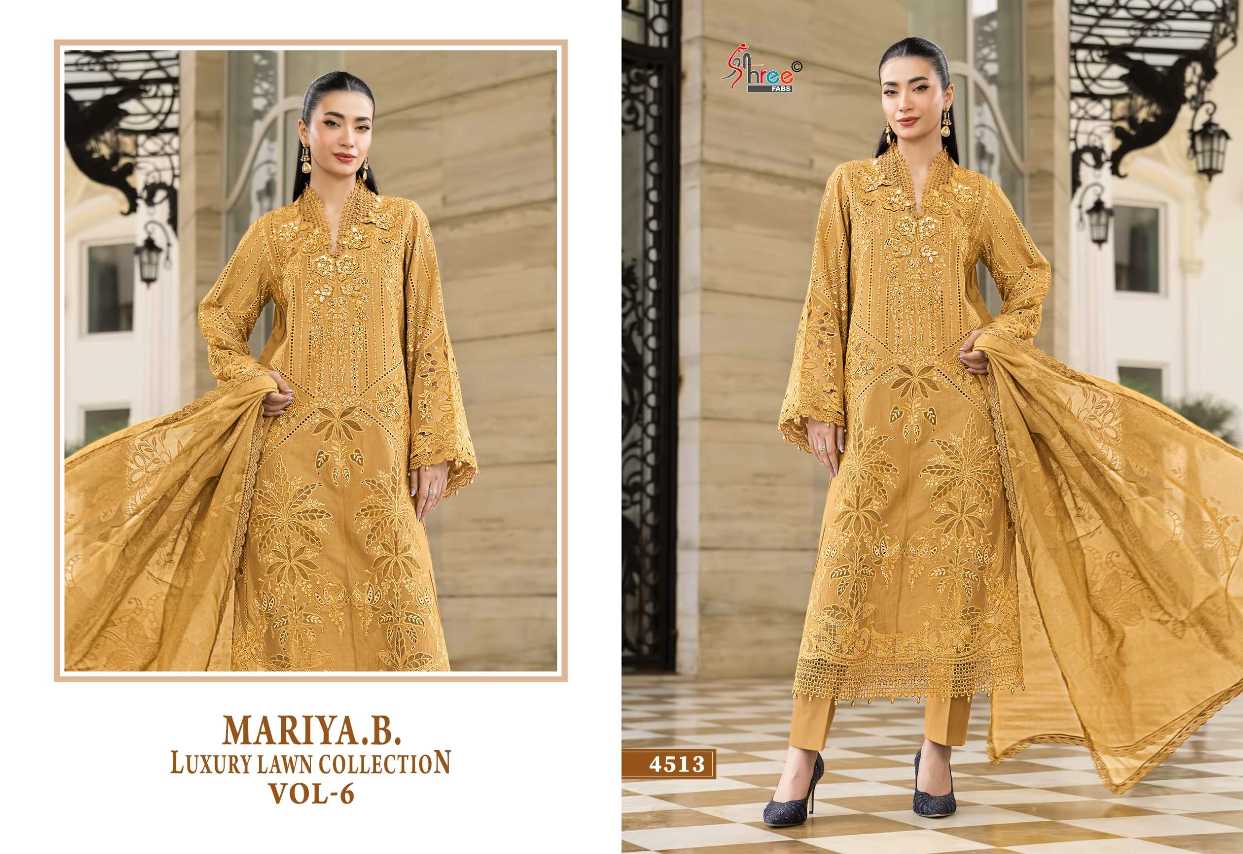 SHREE FABS MARIYA B LUXURY LAWN COLLECTION VOL 6 COTTON HEAVY DESIGNER WORK PAKISTANI SUIT