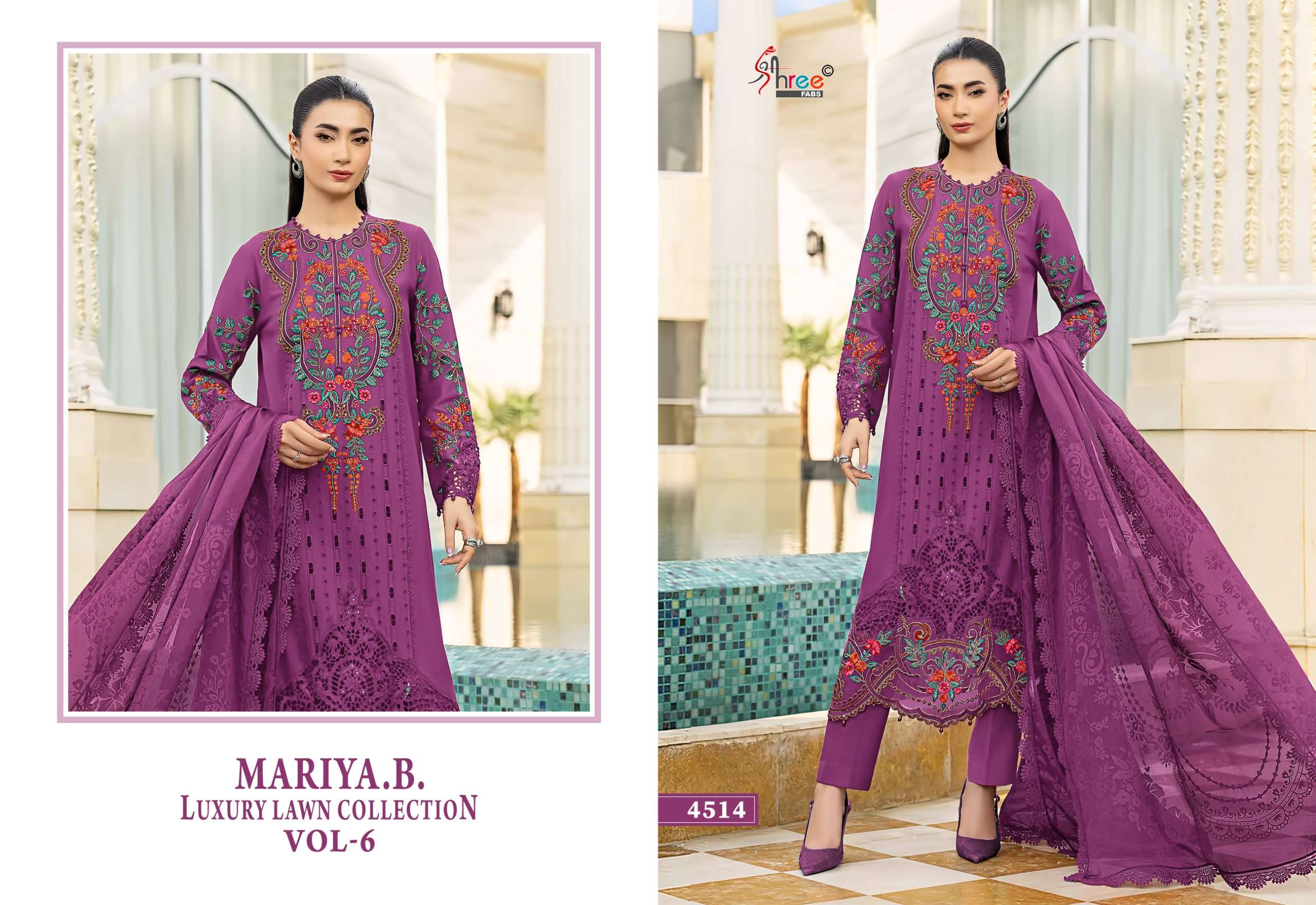 SHREE FABS MARIYA B LUXURY LAWN COLLECTION VOL 6 COTTON HEAVY DESIGNER WORK PAKISTANI SUIT