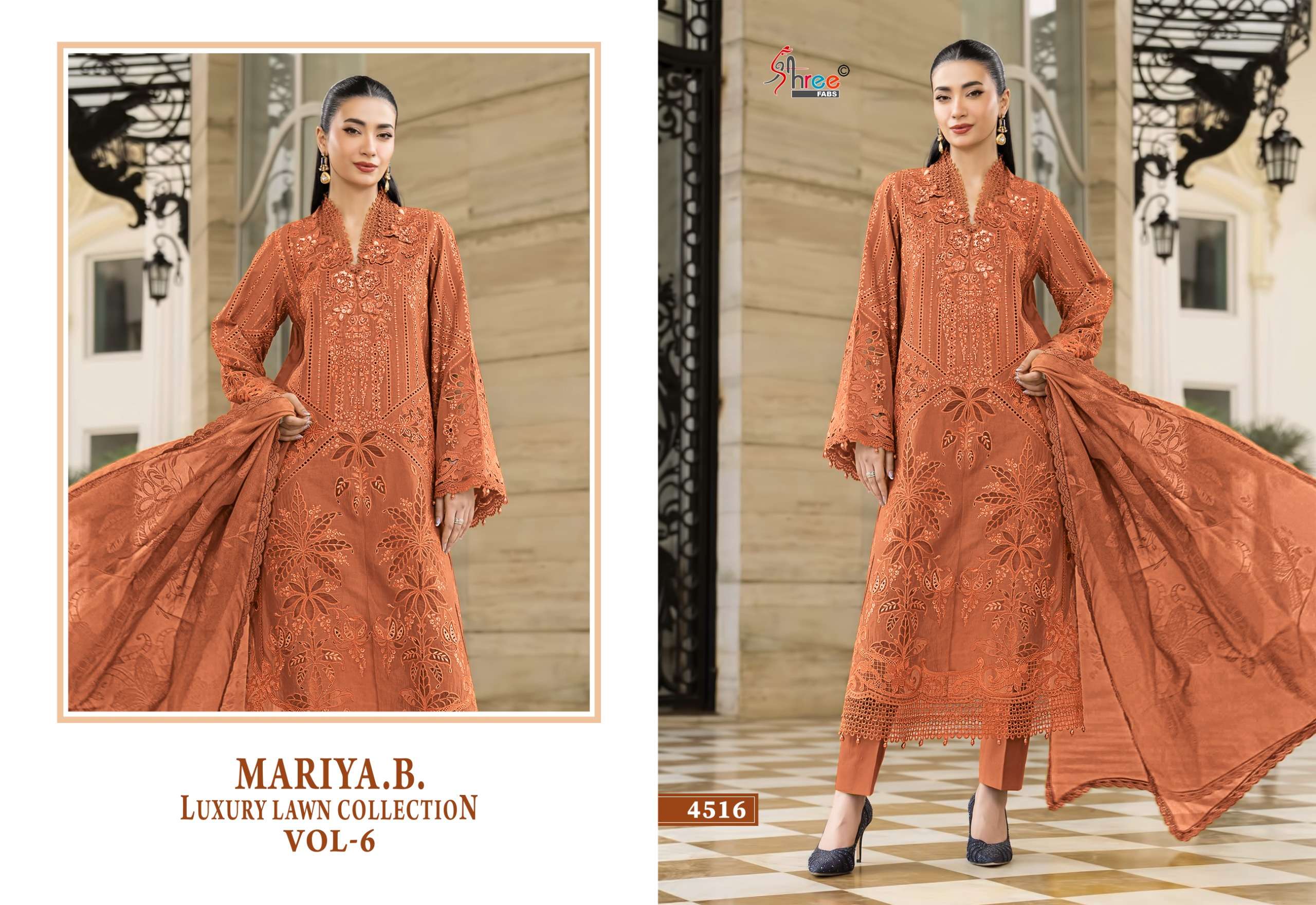 SHREE FABS MARIYA B LUXURY LAWN COLLECTION VOL 6 COTTON HEAVY DESIGNER WORK PAKISTANI SUIT