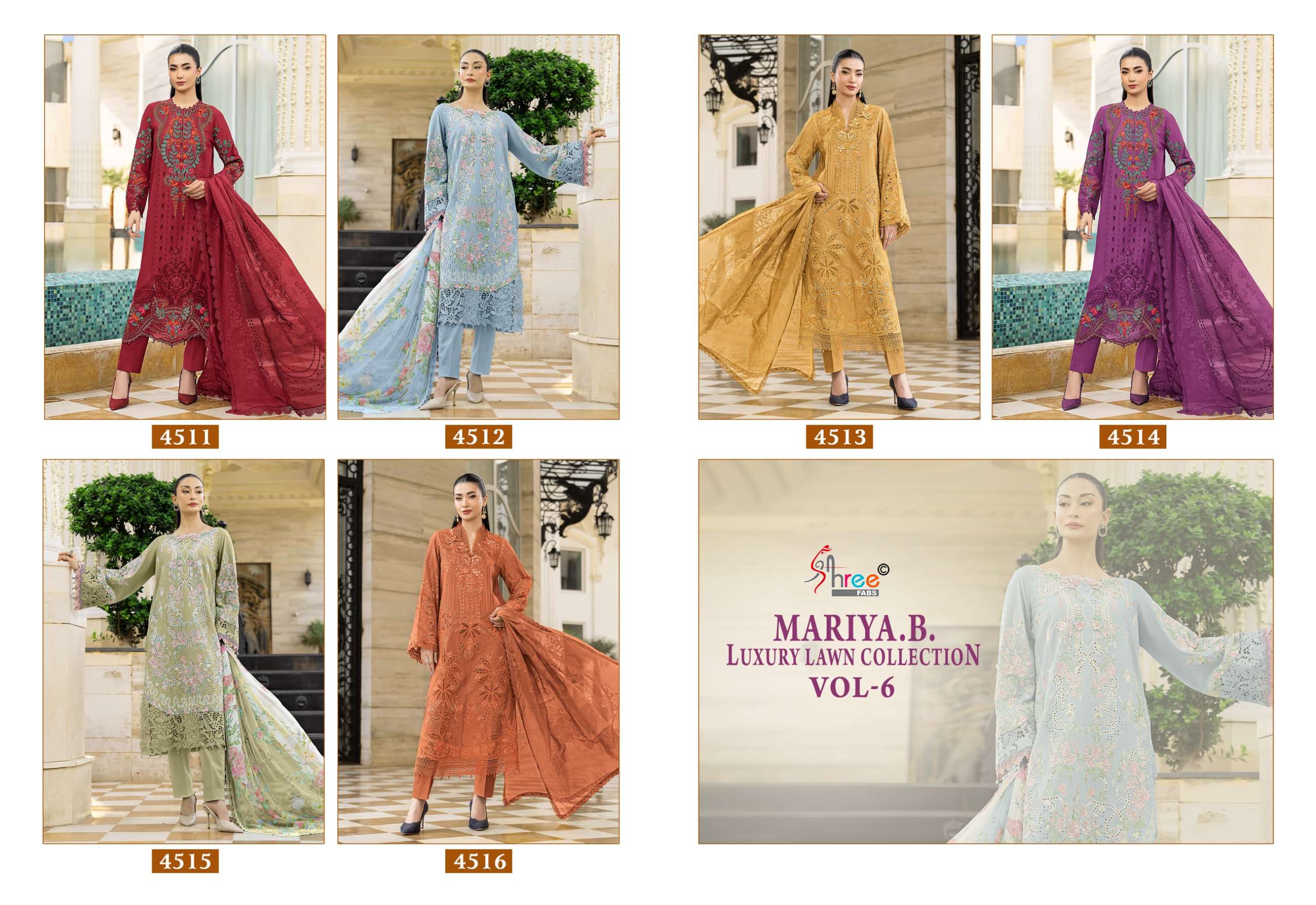 SHREE FABS MARIYA B LUXURY LAWN COLLECTION VOL 6 COTTON HEAVY DESIGNER WORK PAKISTANI SUIT