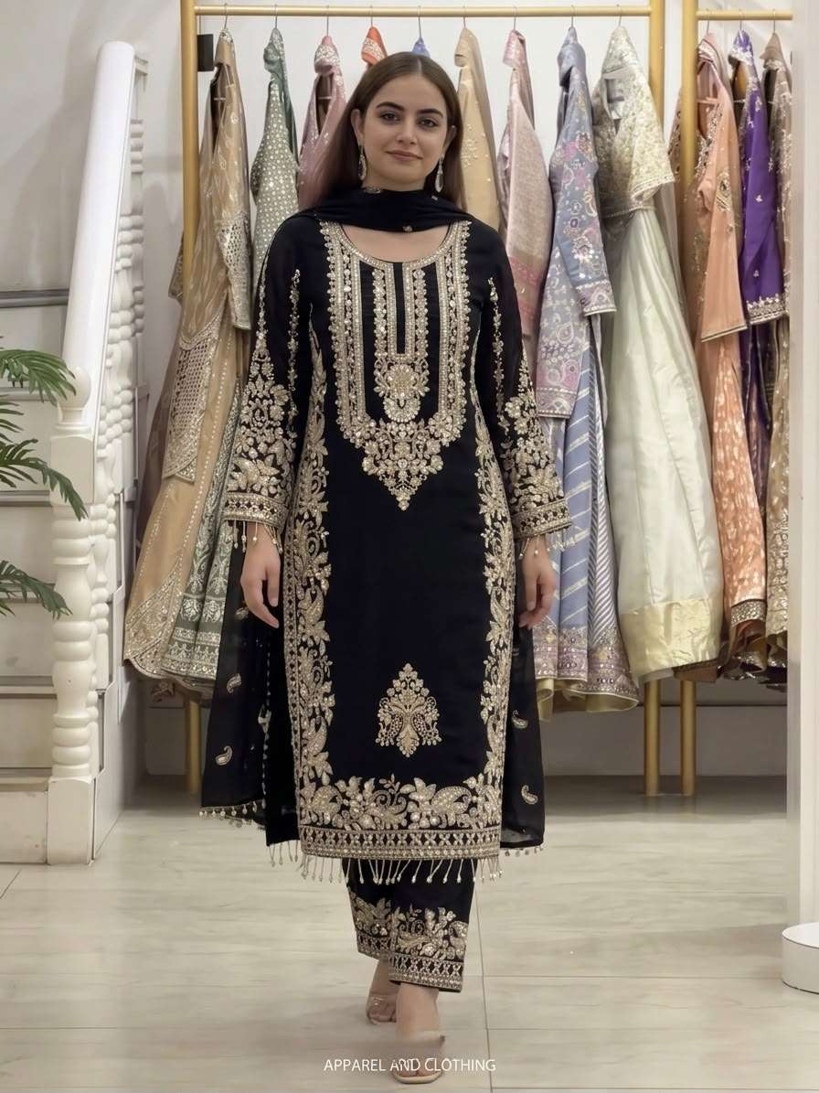 SR 1617 GEORGETTE HEAVY SEQUENCE EMBROIDERY DESIGNER WORK READY MADE SUIT