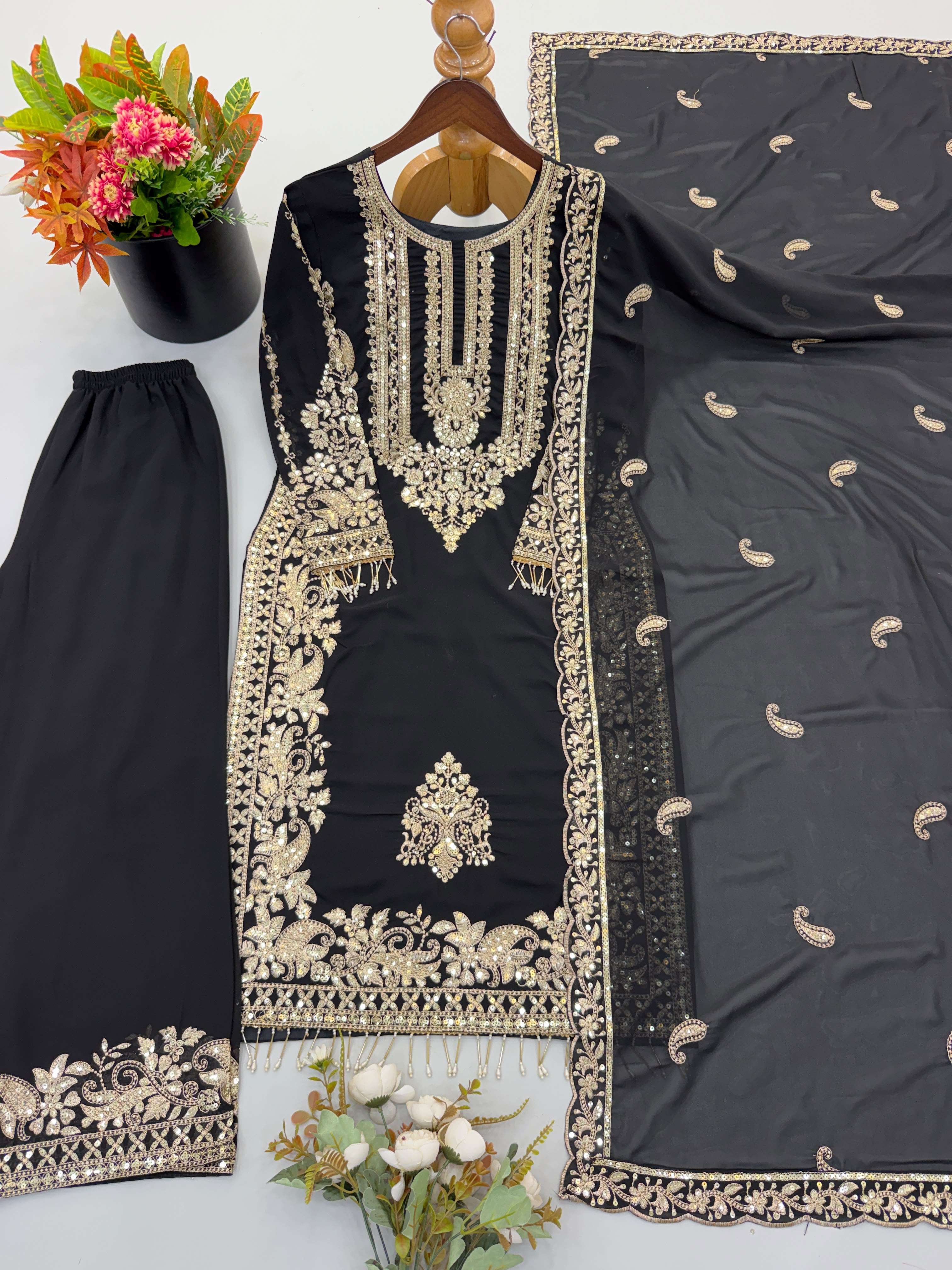 SR 1617 GEORGETTE HEAVY SEQUENCE EMBROIDERY DESIGNER WORK READY MADE SUIT