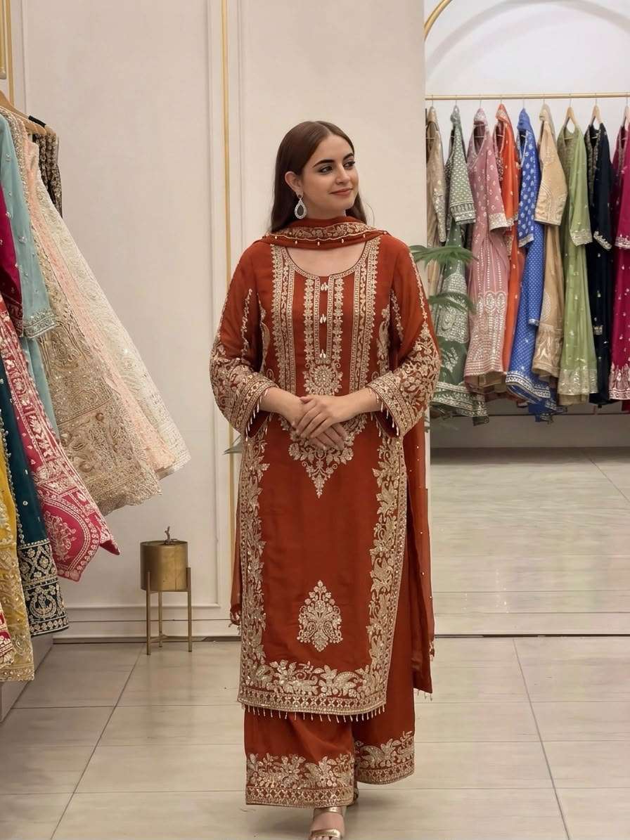 SR 1617 GEORGETTE HEAVY SEQUENCE EMBROIDERY DESIGNER WORK READY MADE SUIT